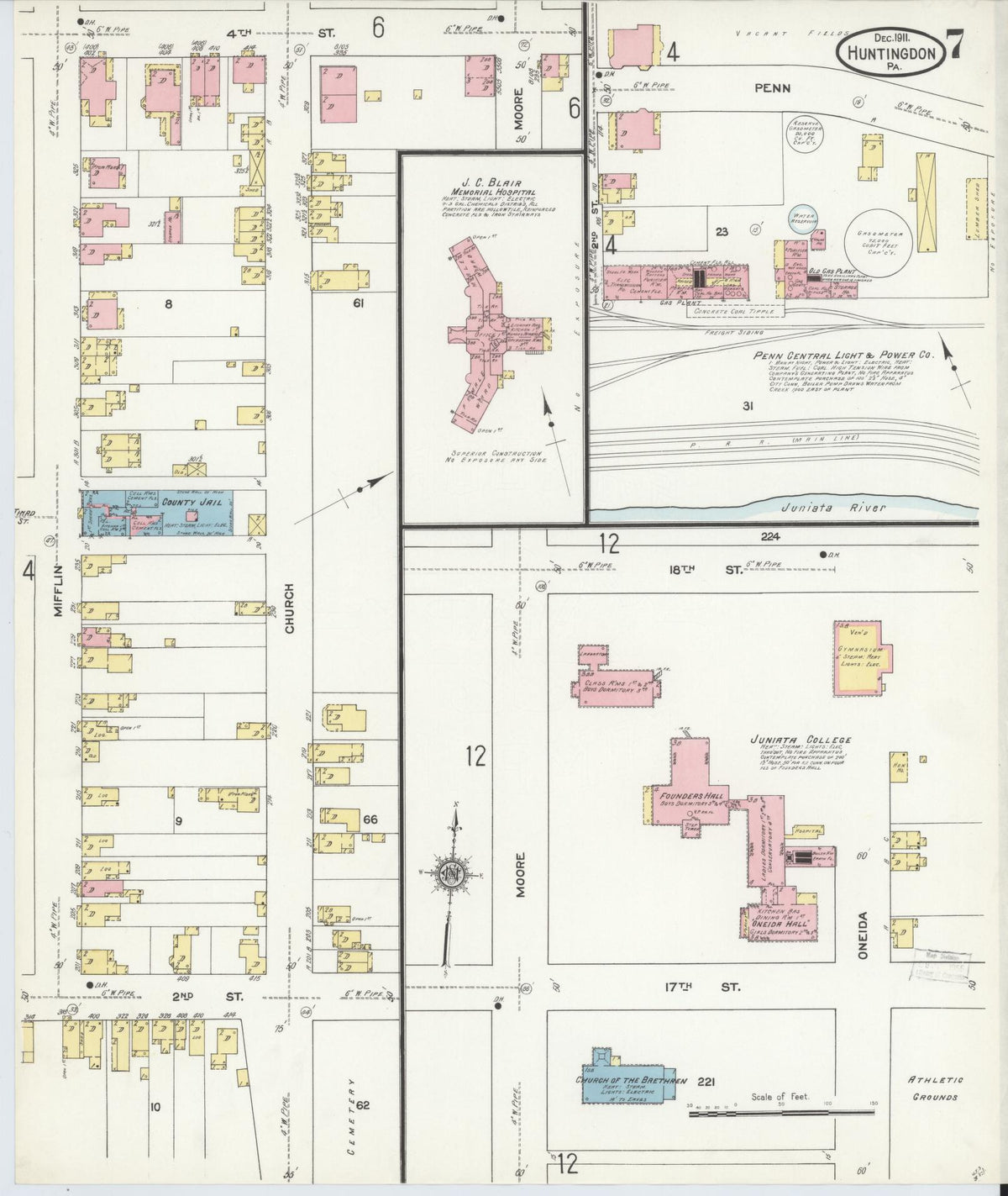 Sanborn Fire Insurance Map from Huntingdon, Huntingdon County, Pennsylvania (1911), Sheet #0007 - Complete Map Set gallery image, historic Sanborn map, vintage wall art, Pennsylvania Pennsylvania