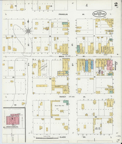 Sanborn Fire Insurance Map from Weatherford, Custer County, Oklahoma (1905), Sheet #0002 - Complete Map Set gallery image, historic Sanborn map, vintage wall art, Oklahoma Oklahoma