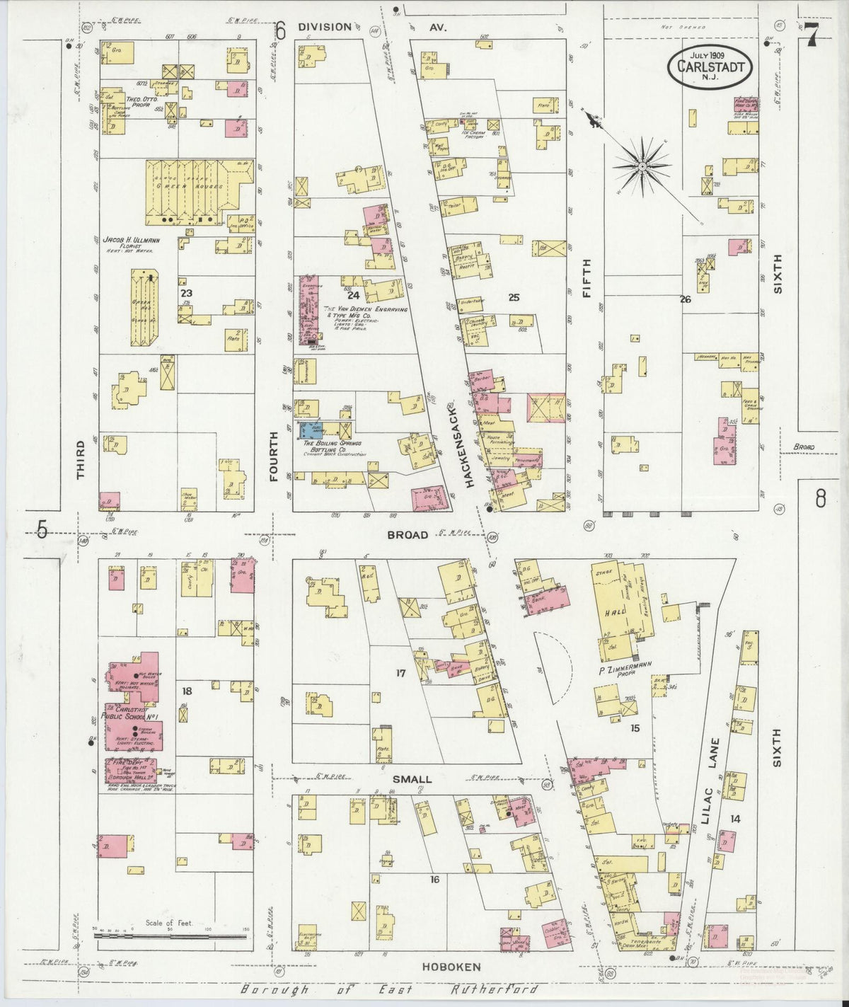 Sanborn Fire Insurance Map from Carlstadt, Bergen County, New Jersey (1909), Sheet #0007 - Complete Map Set gallery image, historic Sanborn map, vintage wall art, New Jersey New Jersey