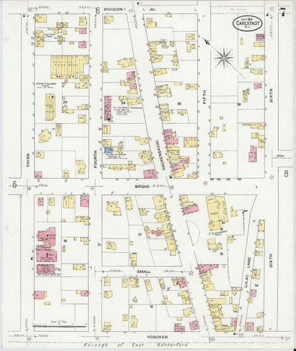 Sanborn Fire Insurance Map from Carlstadt, Bergen County, New Jersey (1909), Sheet #0007 - Complete Map Set gallery image, historic Sanborn map, vintage wall art, New Jersey New Jersey