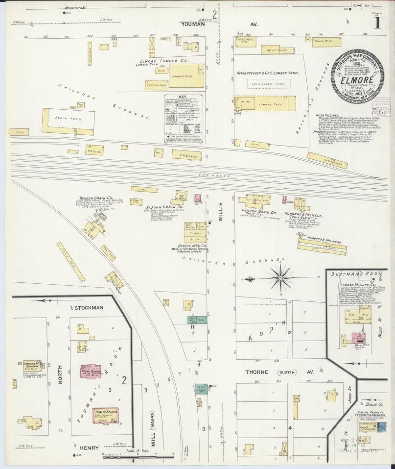 Sanborn Fire Insurance Map from Elmore, Faribault County, Minnesota. (1908) – Map View