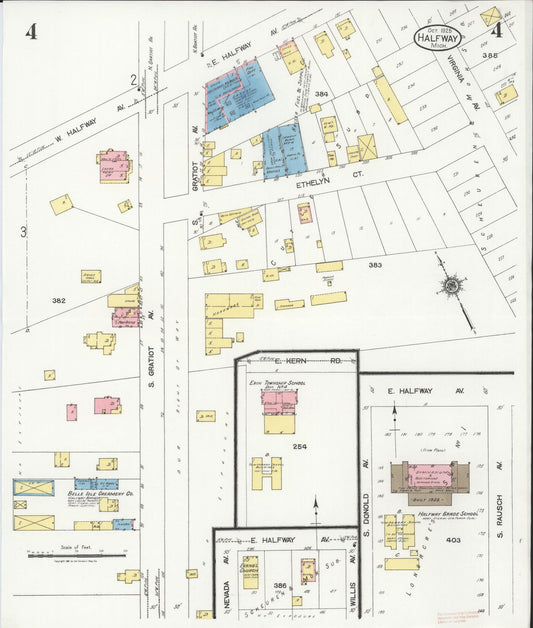 Sanborn Fire Insurance Map from Halfway, Macomb County, Michigan (1925), Sheet #0004 - Historic Sanborn Fire Insurance Map Print, vintage old map wall art, antique decor, genealogy gift, Michigan Michigan map