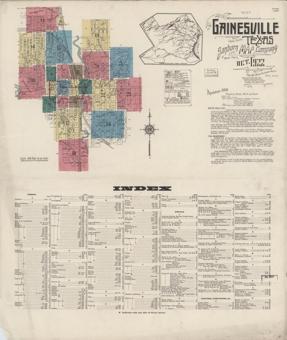 Sanborn Fire Insurance Map from Gainesville, Cooke County, Texas (1922), Sheet #0001 - Complete Map Set gallery image, historic Sanborn map, vintage wall art, Texas Texas