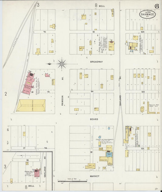 Sanborn Fire Insurance Map from Shawnee, Pottawatomie County, Oklahoma (1898), Sheet #0008 - Historic Sanborn Fire Insurance Map Print, vintage old map wall art, antique decor, genealogy gift, Oklahoma Oklahoma map