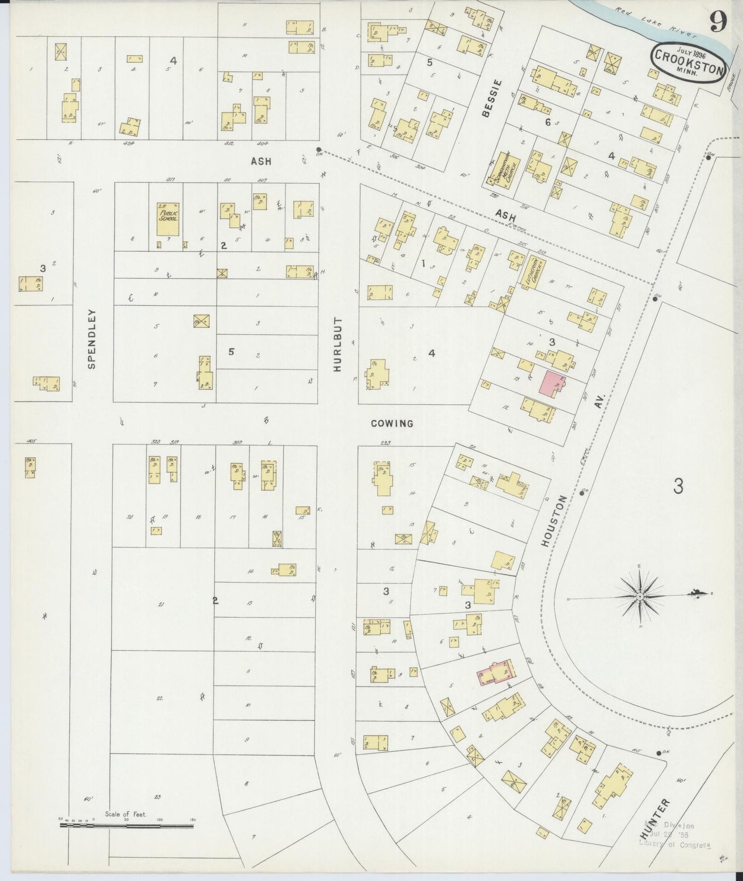 Sanborn Fire Insurance Map from Crookston, Polk County, Minnesota (1896), Sheet #0009 - Historic Sanborn Fire Insurance Map Print, vintage old map wall art, antique decor, genealogy gift, Minnesota Minnesota map