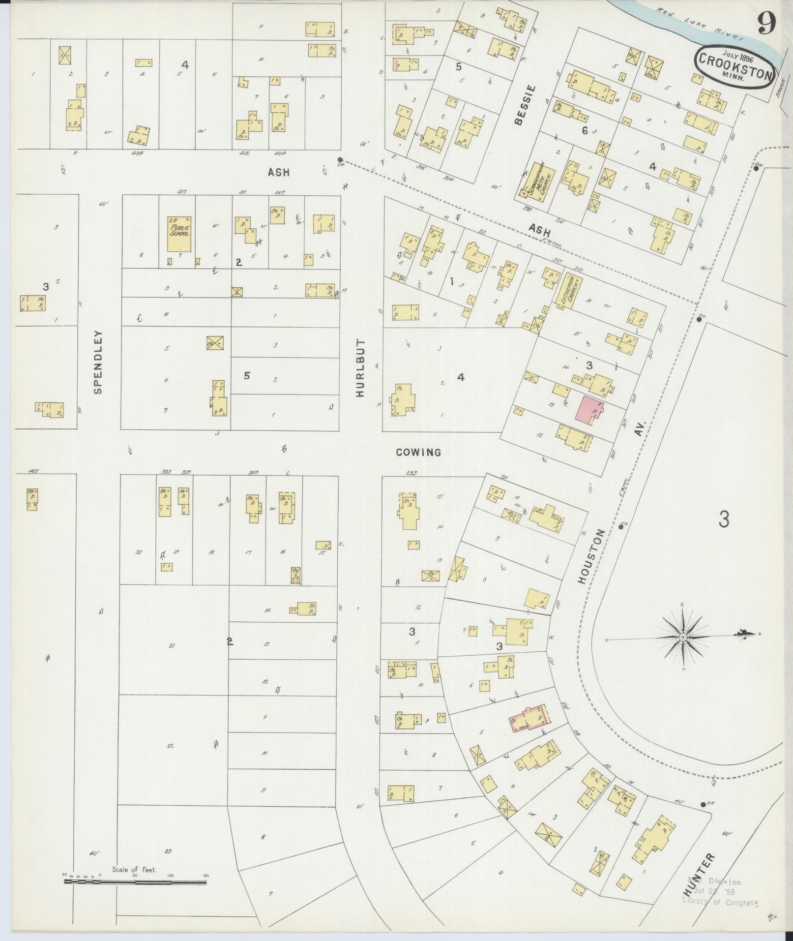Sanborn Fire Insurance Map from Crookston, Polk County, Minnesota (1896), Sheet #0009 - Historic Sanborn Fire Insurance Map Print, vintage old map wall art, antique decor, genealogy gift, Minnesota Minnesota map