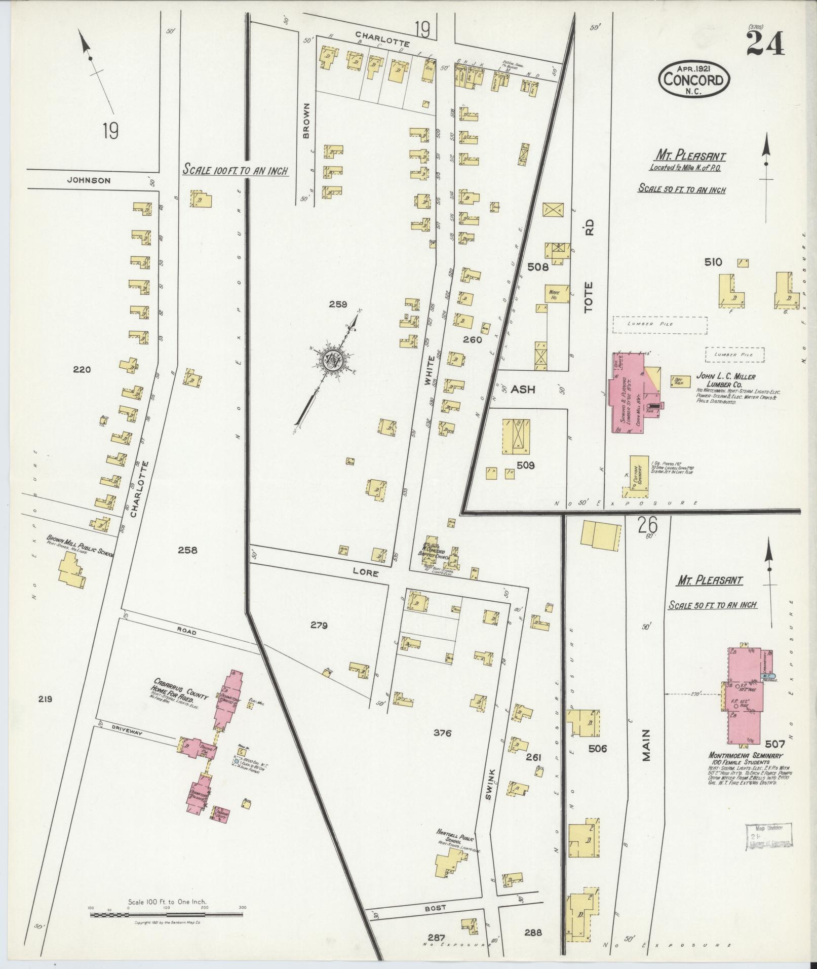 Sanborn Fire Insurance Map from Concord, Cabarrus County, North Carolina (1921), Sheet #0024 - Historic Sanborn Fire Insurance Map Print, vintage old map wall art, antique decor, genealogy gift, North Carolina North Carolina map