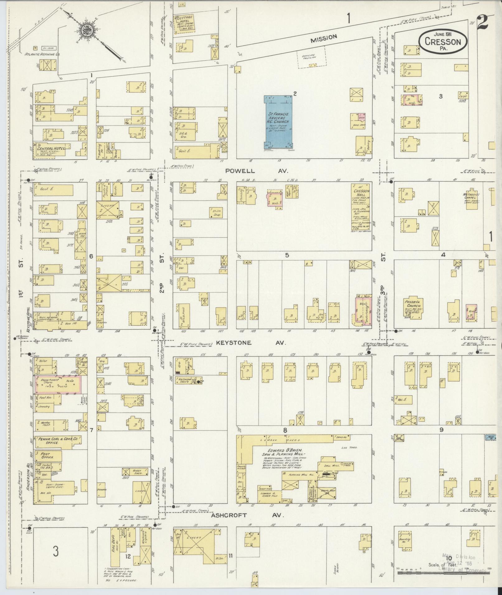 Sanborn Fire Insurance Map from Cresson, Cambria County, Pennsylvania (1911), Sheet #0002 - Historic Sanborn Fire Insurance Map Print, vintage old map wall art, antique decor, genealogy gift, Pennsylvania Pennsylvania map