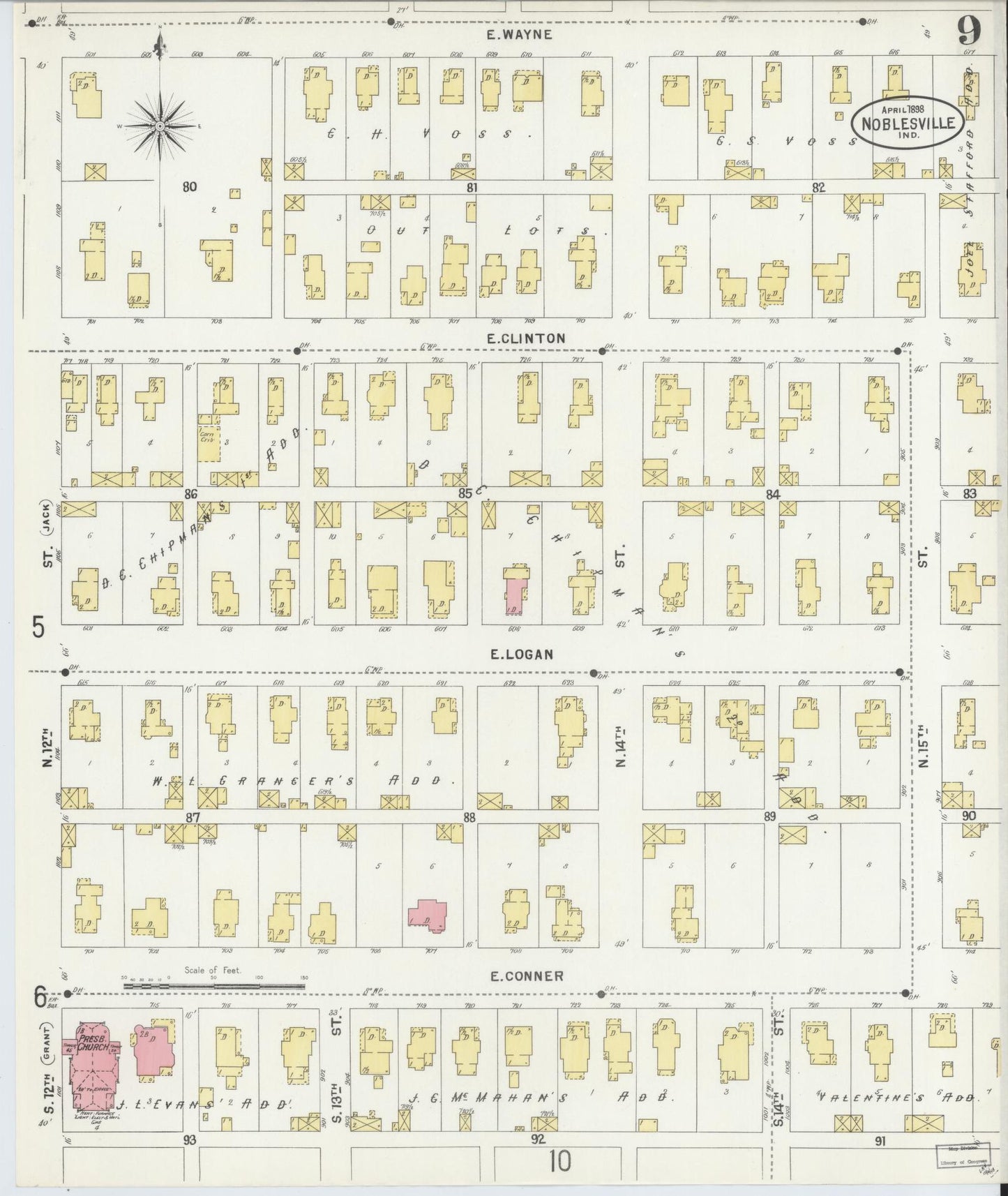 Sanborn Fire Insurance Map from Noblesville, Hamilton County, Indiana (1898), Sheet #0009 - Complete Map Set gallery image, historic Sanborn map, vintage wall art, Indiana Indiana
