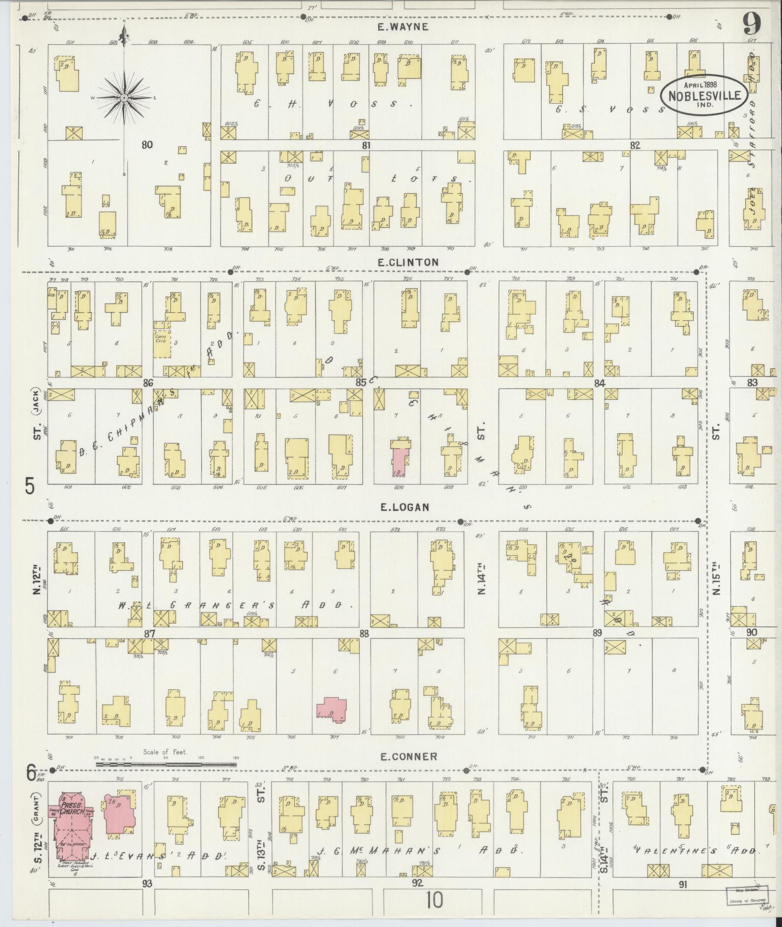 Sanborn Fire Insurance Map from Noblesville, Hamilton County, Indiana (1898), Sheet #0009 - Complete Map Set gallery image, historic Sanborn map, vintage wall art, Indiana Indiana