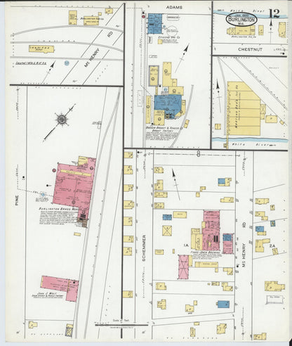 Sanborn Fire Insurance Map from Burlington, Racine County, Wisconsin (1920), Sheet #0012 - Historic Sanborn Fire Insurance Map Print, vintage old map wall art, antique decor, genealogy gift, Wisconsin Wisconsin map