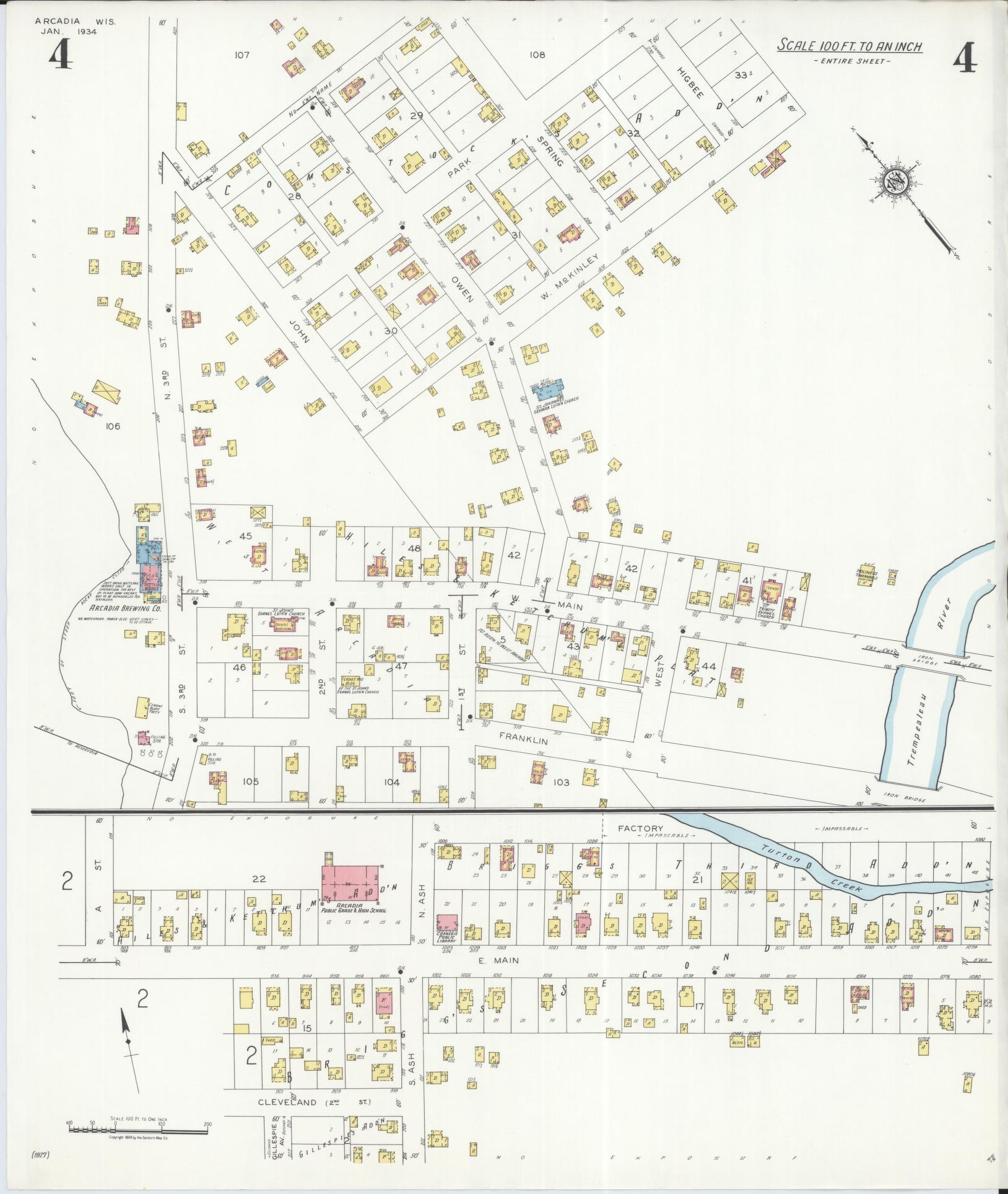 Sanborn Fire Insurance Map from Arcadia, Trempealeau County, Wisconsin (1934), Sheet #0004 - Complete Map Set gallery image, historic Sanborn map, vintage wall art, Wisconsin Wisconsin