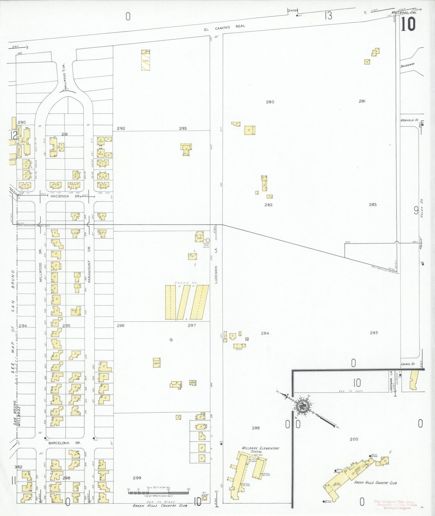 Sanborn Fire Insurance Map from Millbrae, San Mateo County, California (1949), Sheet #0010 - Historic Sanborn Fire Insurance Map Print, vintage old map wall art, antique decor, genealogy gift, California California map