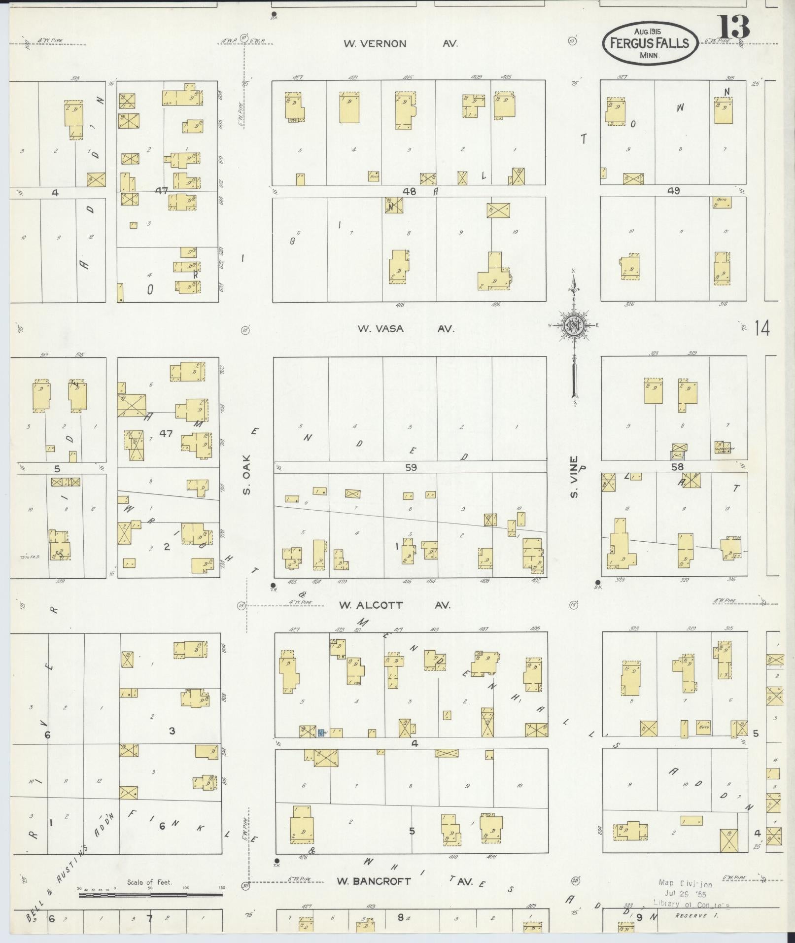 Sanborn Fire Insurance Map from Fergus Falls, Otter Tail County, Minnesota (1915), Sheet #0013 - Complete Map Set gallery image, historic Sanborn map, vintage wall art, Minnesota Minnesota