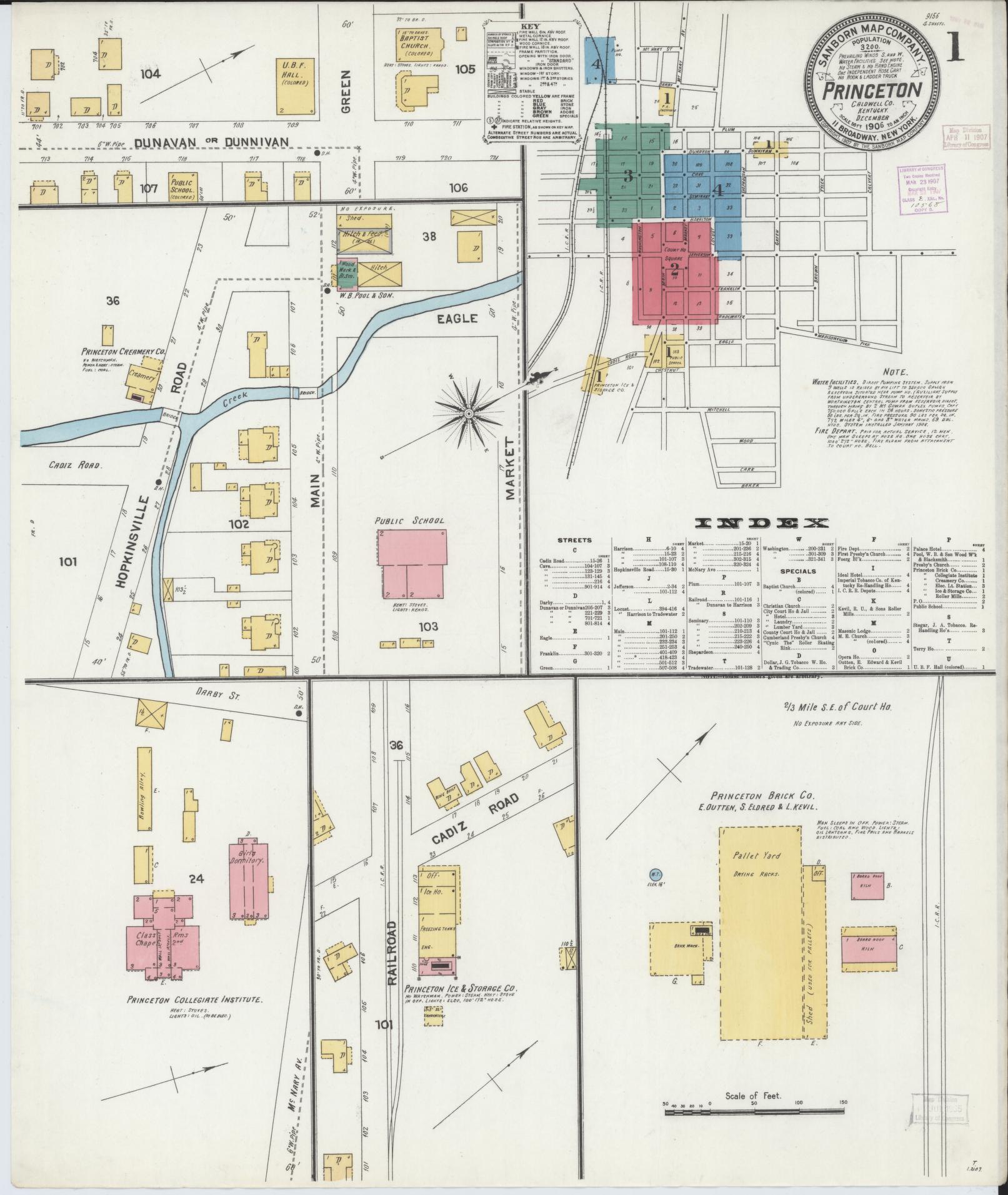 Sanborn Fire Insurance Map from Princeton, Caldwell County, Kentucky (1906), Sheet #0001 - Complete Map Set gallery image, historic Sanborn map, vintage wall art, Kentucky Kentucky