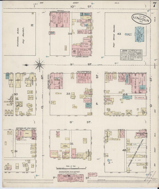 Sanborn Fire Insurance Map from Lincoln, Lancaster County, Nebraska (Unknown), Sheet #0007 - Historic Sanborn Fire Insurance Map Print, vintage old map wall art, antique decor, genealogy gift, Nebraska Nebraska map