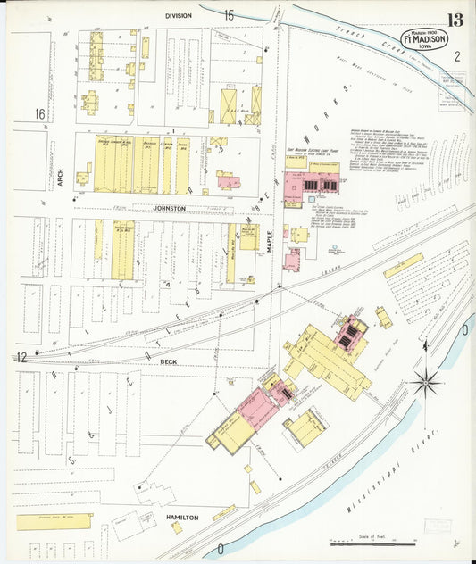 Sanborn Fire Insurance Map from Fort Madison, Lee County, Iowa (1900), Sheet #0013 - Historic Sanborn Fire Insurance Map Print, vintage old map wall art