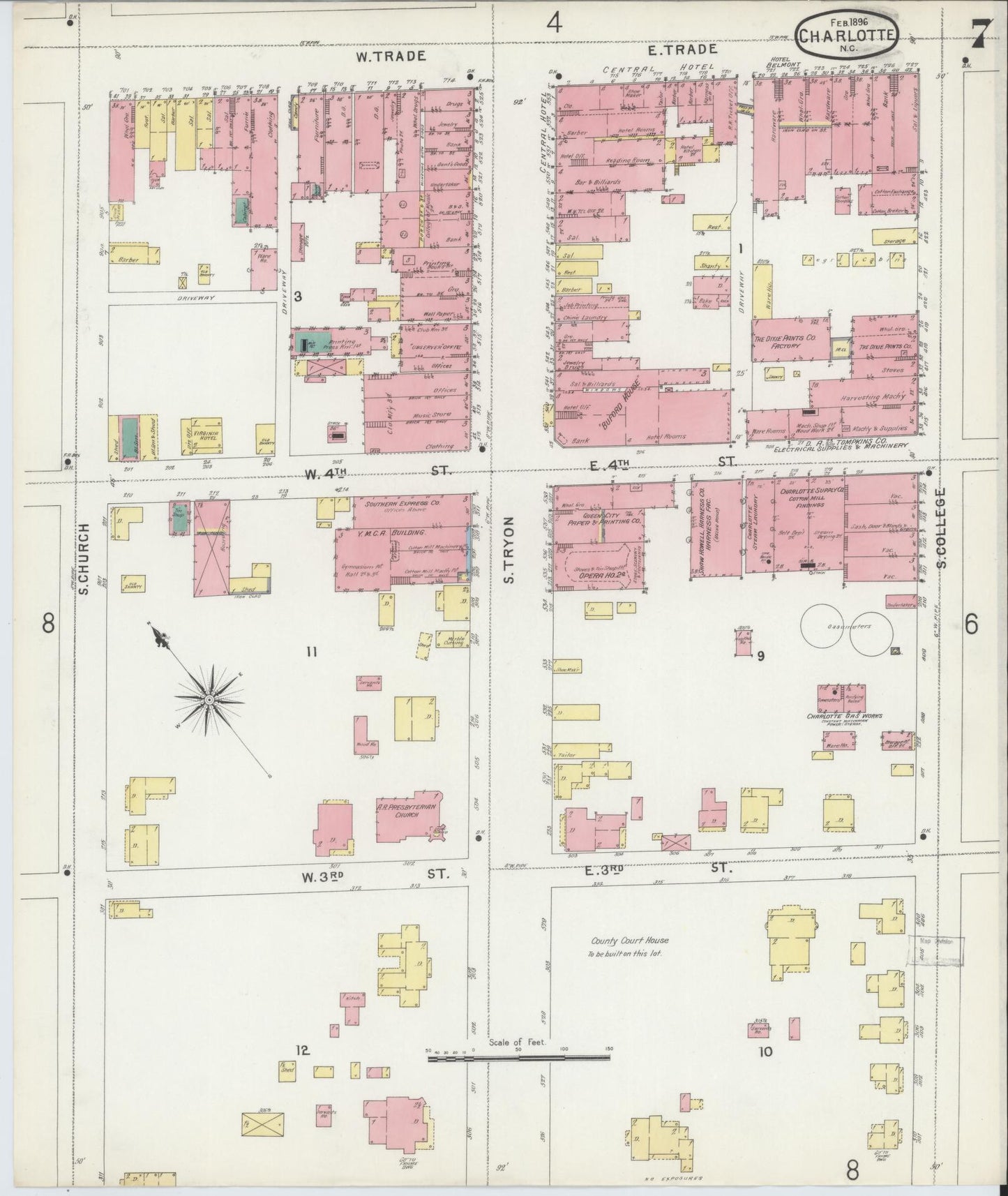 Sanborn Fire Insurance Map from Charlotte, Mecklenburg County, North Carolina (1896), Sheet #0007 - Complete Map Set gallery image, historic Sanborn map, vintage wall art, North Carolina North Carolina