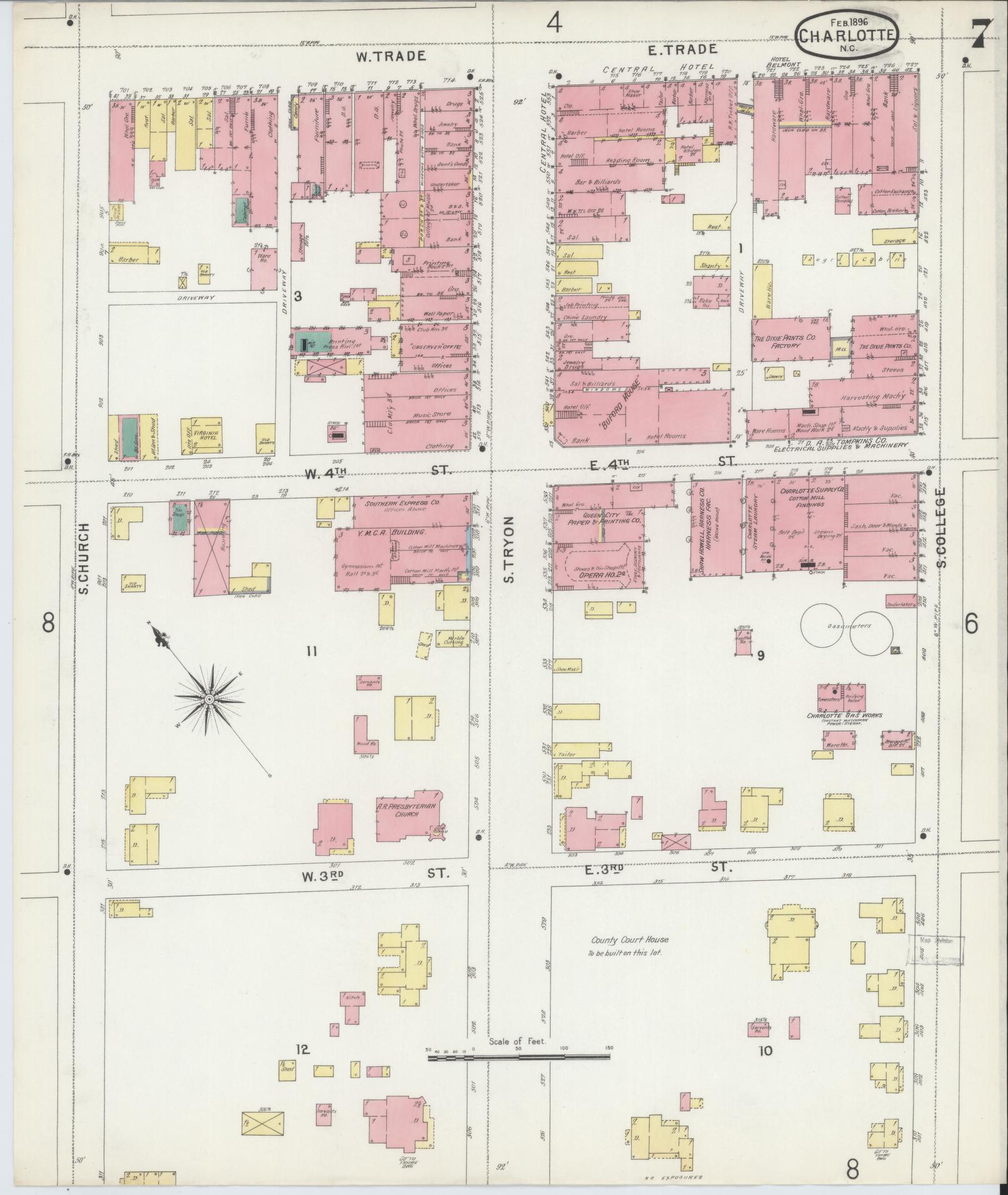 Sanborn Fire Insurance Map from Charlotte, Mecklenburg County, North Carolina (1896), Sheet #0007 - Complete Map Set gallery image, historic Sanborn map, vintage wall art, North Carolina North Carolina