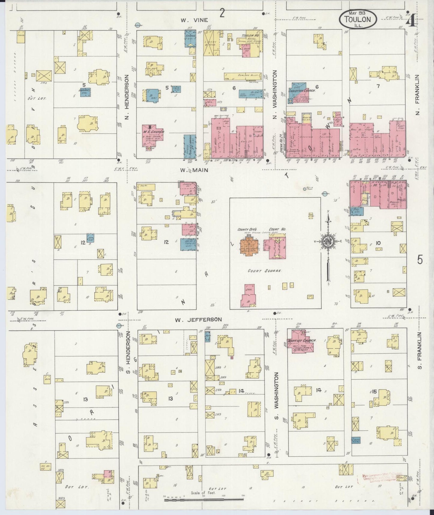 Sanborn Fire Insurance Map from Toulon, Stark County, Illinois (1913), Sheet #0004 - Complete Map Set gallery image, historic Sanborn map, vintage wall art, Illinois Illinois