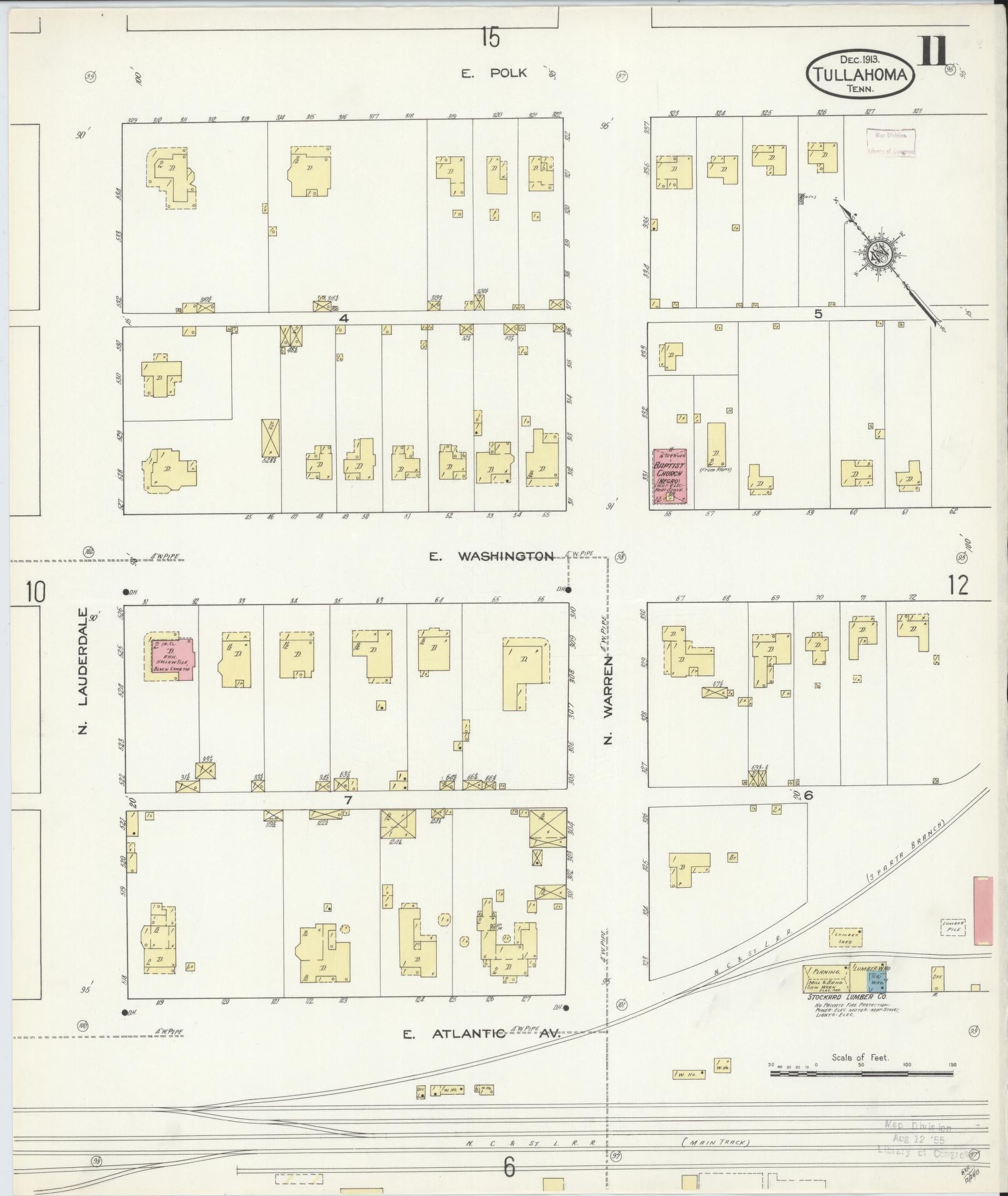 Sanborn Fire Insurance Map from Tullahoma, Coffee County, Tennessee (1913), Sheet #0011 - Complete Map Set gallery image, historic Sanborn map, vintage wall art, Tennessee Tennessee