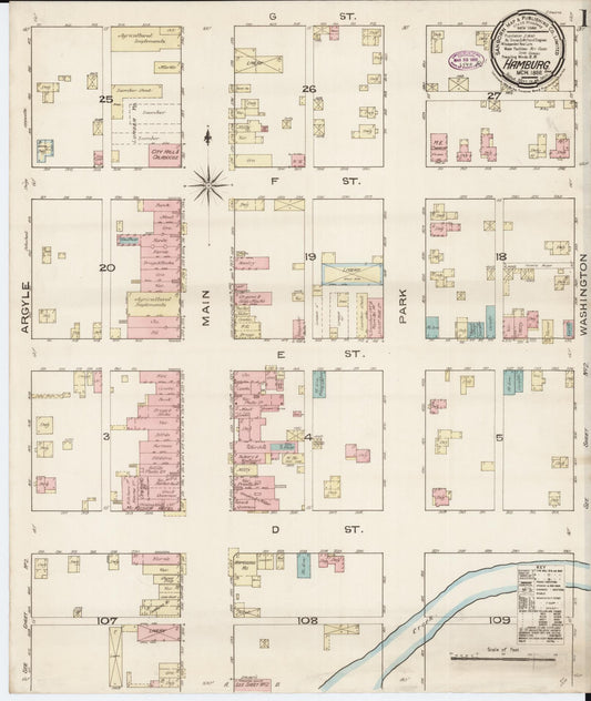 Sanborn Fire Insurance Map from Hamburg, Fremont County, Iowa (1886), Sheet #0001 - Historic Sanborn Fire Insurance Map Print, vintage old map wall art
