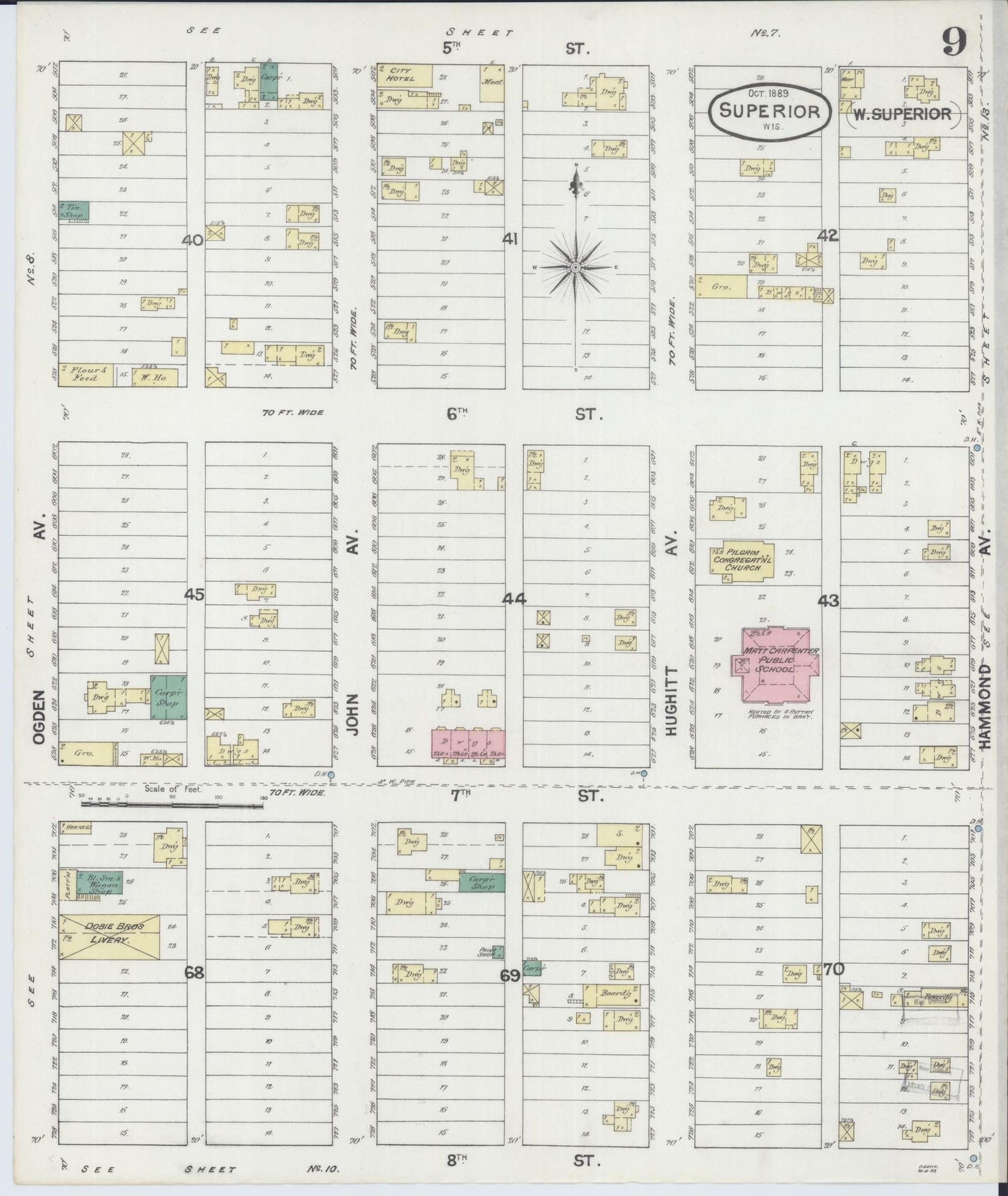 Sanborn Fire Insurance Map from Superior, Douglas County, Wisconsin (1889), Sheet #0009 - Historic Sanborn Fire Insurance Map Print, vintage old map wall art, antique decor, genealogy gift, Wisconsin Wisconsin map
