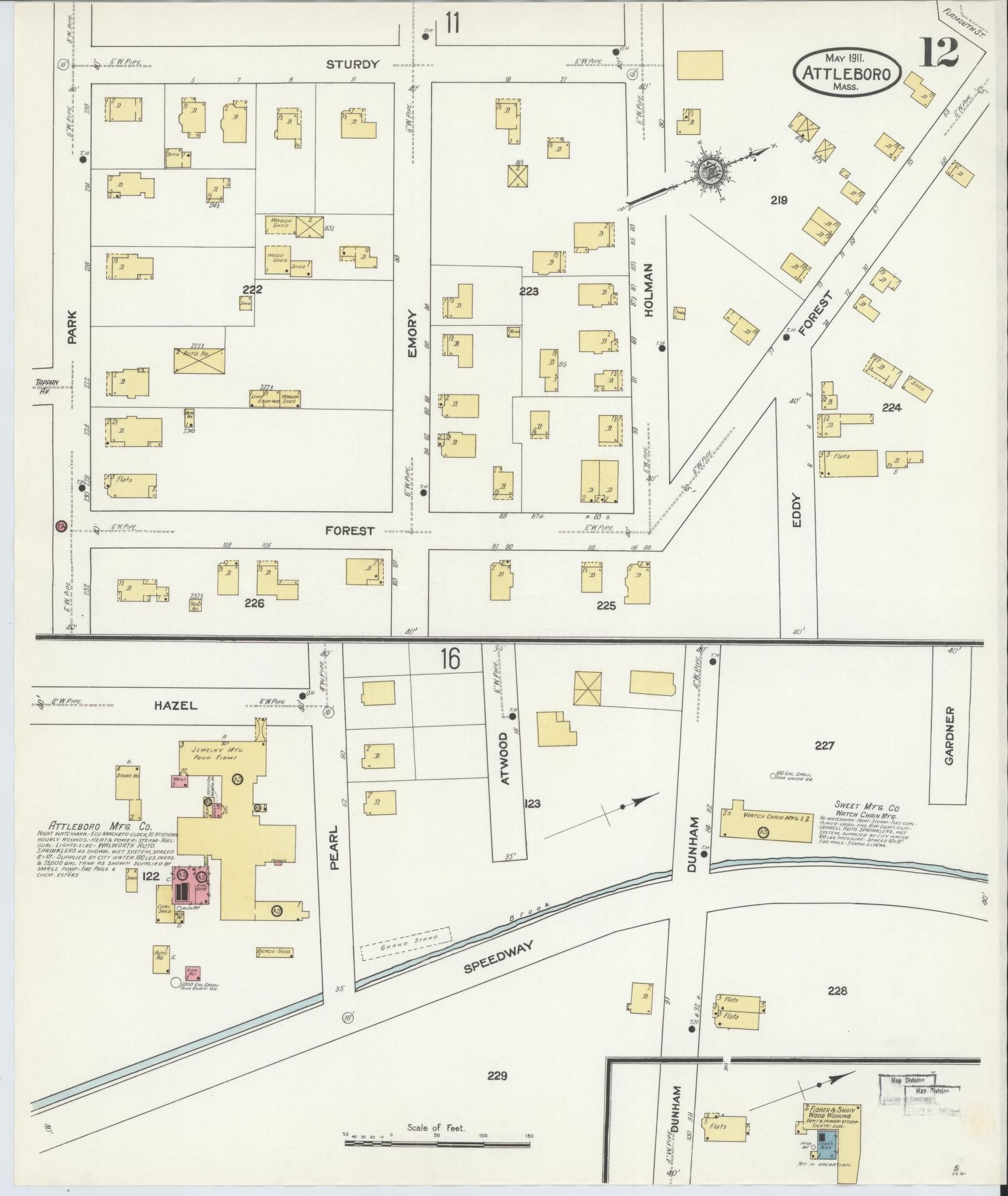Sanborn Fire Insurance Map from Attleboro, Bristol County, Massachusetts (1911), Sheet #0012 - Historic Sanborn Fire Insurance Map Print, vintage old map wall art, antique decor, genealogy gift, Massachusetts Massachusetts map