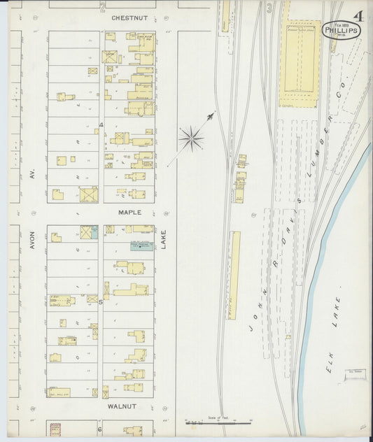 Sanborn Fire Insurance Map from Phillips, Price County, Wisconsin (1893), Sheet #0004 - Historic Sanborn Fire Insurance Map Print, vintage old map wall art, antique decor, genealogy gift, Wisconsin Wisconsin map