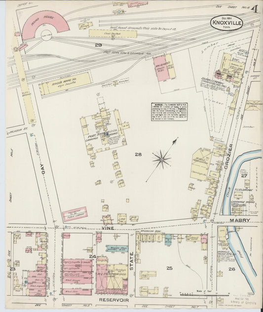 Sanborn Fire Insurance Map from Knoxville, Knox County, Tennessee (1884), Sheet #0004 - Historic Sanborn Fire Insurance Map Print, vintage old map wall art, antique decor, genealogy gift, Tennessee Tennessee map