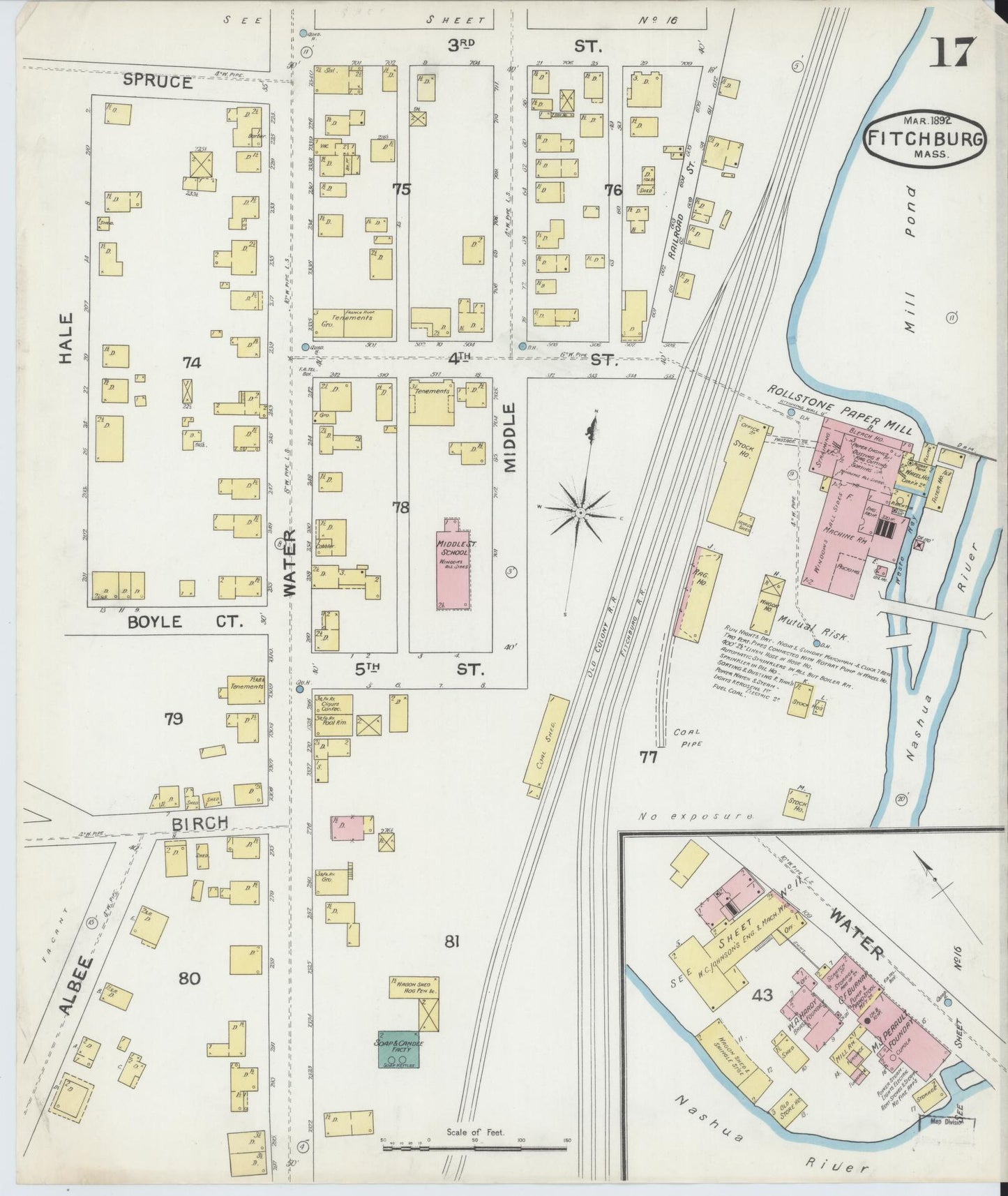 Sanborn Fire Insurance Map from Fitchburg, Worcester County, Massachusetts (1892), Sheet #0017 - Complete Map Set gallery image, historic Sanborn map, vintage wall art, Massachusetts Massachusetts