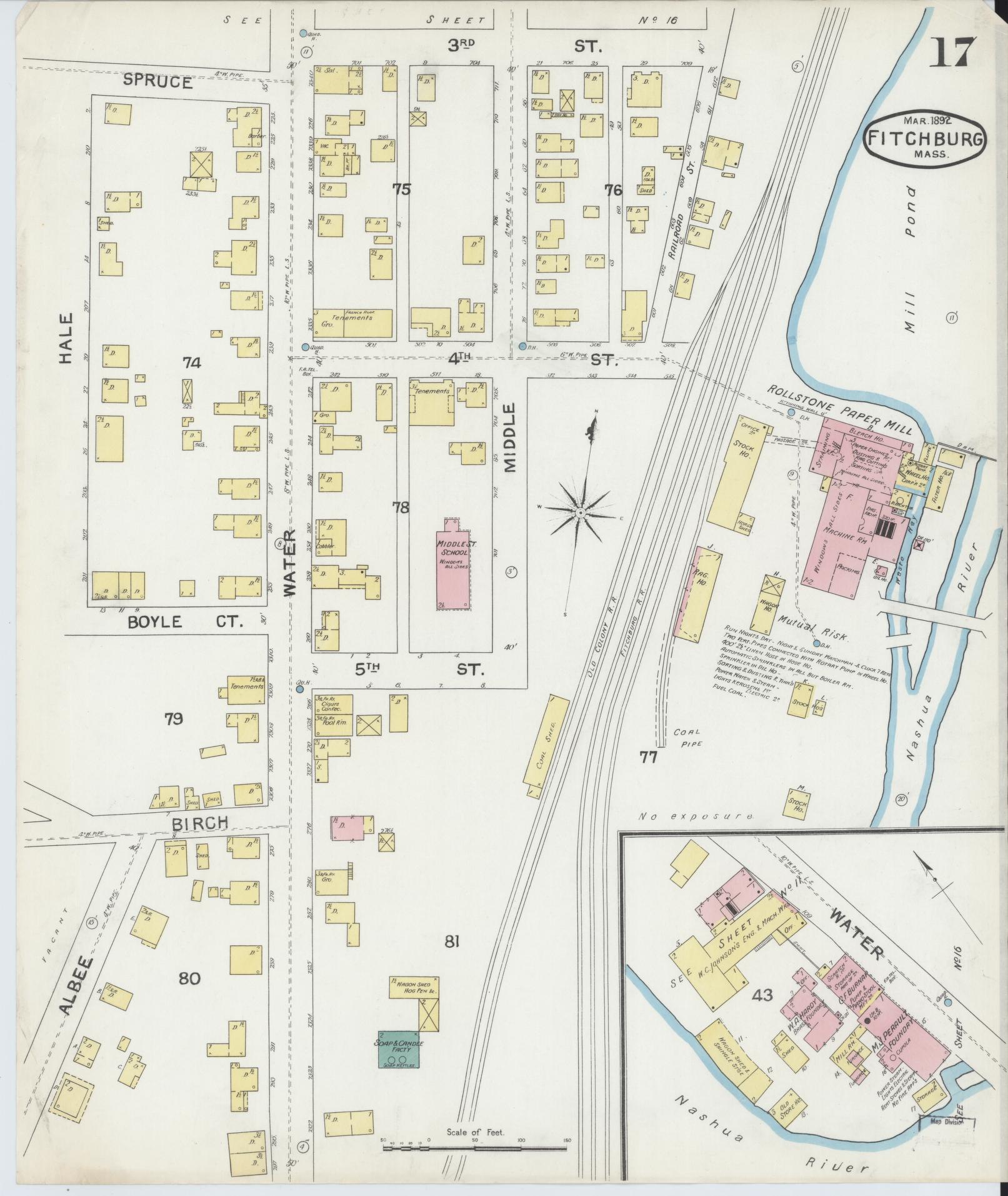 Sanborn Fire Insurance Map from Fitchburg, Worcester County, Massachusetts (1892), Sheet #0017 - Complete Map Set gallery image, historic Sanborn map, vintage wall art, Massachusetts Massachusetts