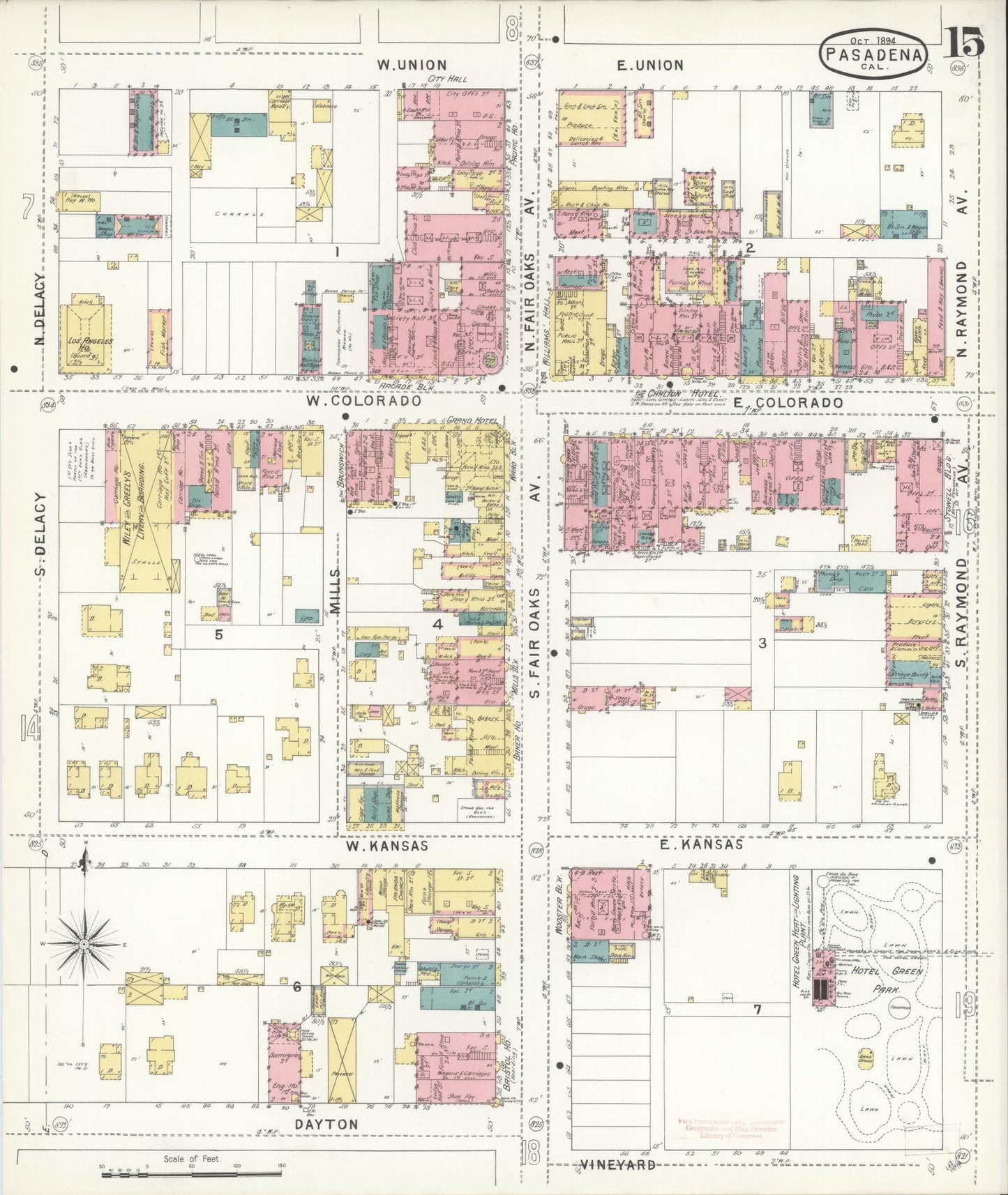 Sanborn Fire Insurance Map from Pasadena, Los Angeles County, California (1894), Sheet #0015 - Complete Map Set gallery image, historic Sanborn map, vintage wall art, California California
