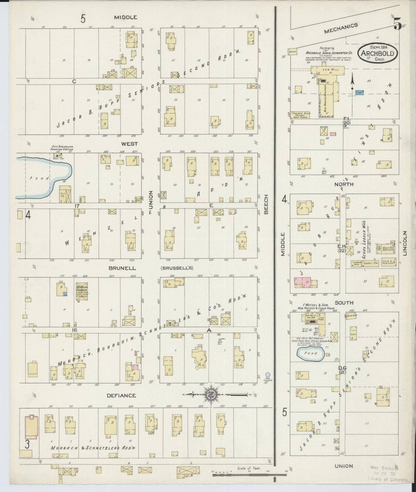 Sanborn Fire Insurance Map from Archbold, Fulton County, Ohio (1914), Sheet #0005 - Historic Sanborn Fire Insurance Map Print, vintage old map wall art, antique decor, genealogy gift, Ohio Ohio map