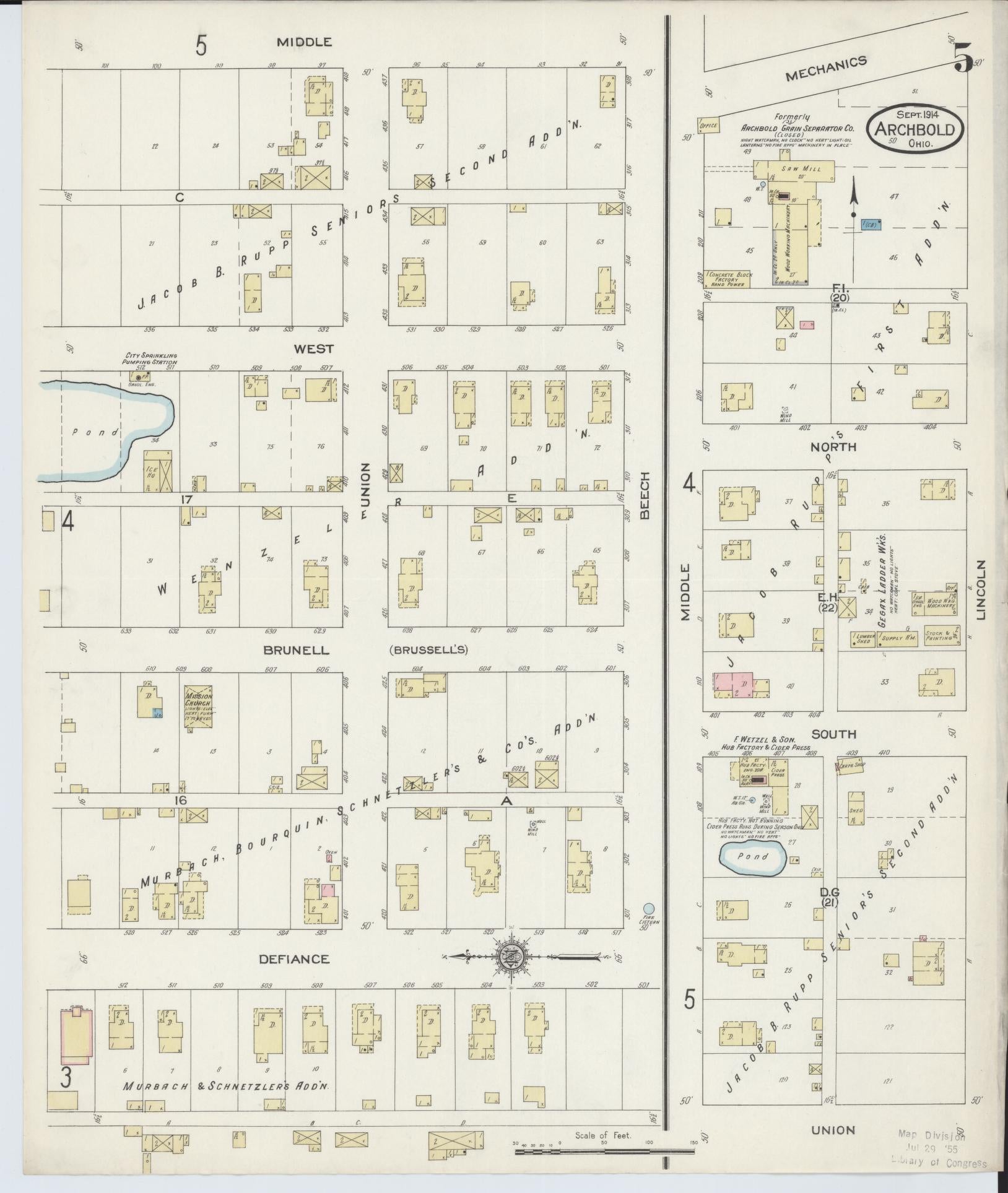 Sanborn Fire Insurance Map from Archbold, Fulton County, Ohio (1914), Sheet #0005 - Historic Sanborn Fire Insurance Map Print, vintage old map wall art, antique decor, genealogy gift, Ohio Ohio map