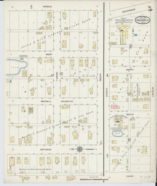 Sanborn Fire Insurance Map from Archbold, Fulton County, Ohio (1914), Sheet #0005 - Historic Sanborn Fire Insurance Map Print, vintage old map wall art, antique decor, genealogy gift, Ohio Ohio map