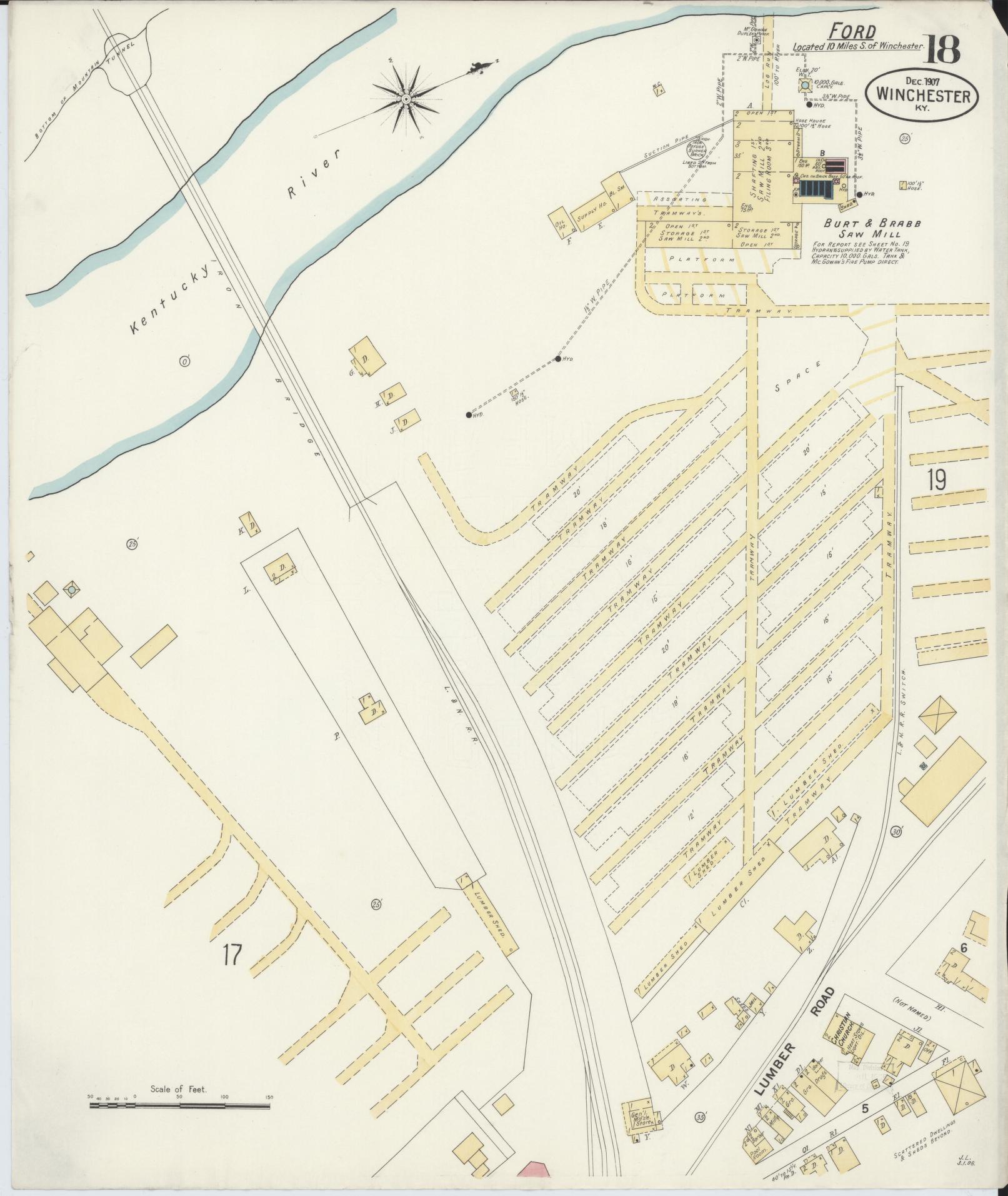 Sanborn Fire Insurance Map from Winchester, Clark County, Kentucky (1907), Sheet #0018 - Historic Sanborn Fire Insurance Map Print, vintage old map wall art, antique decor, genealogy gift, Kentucky Kentucky map
