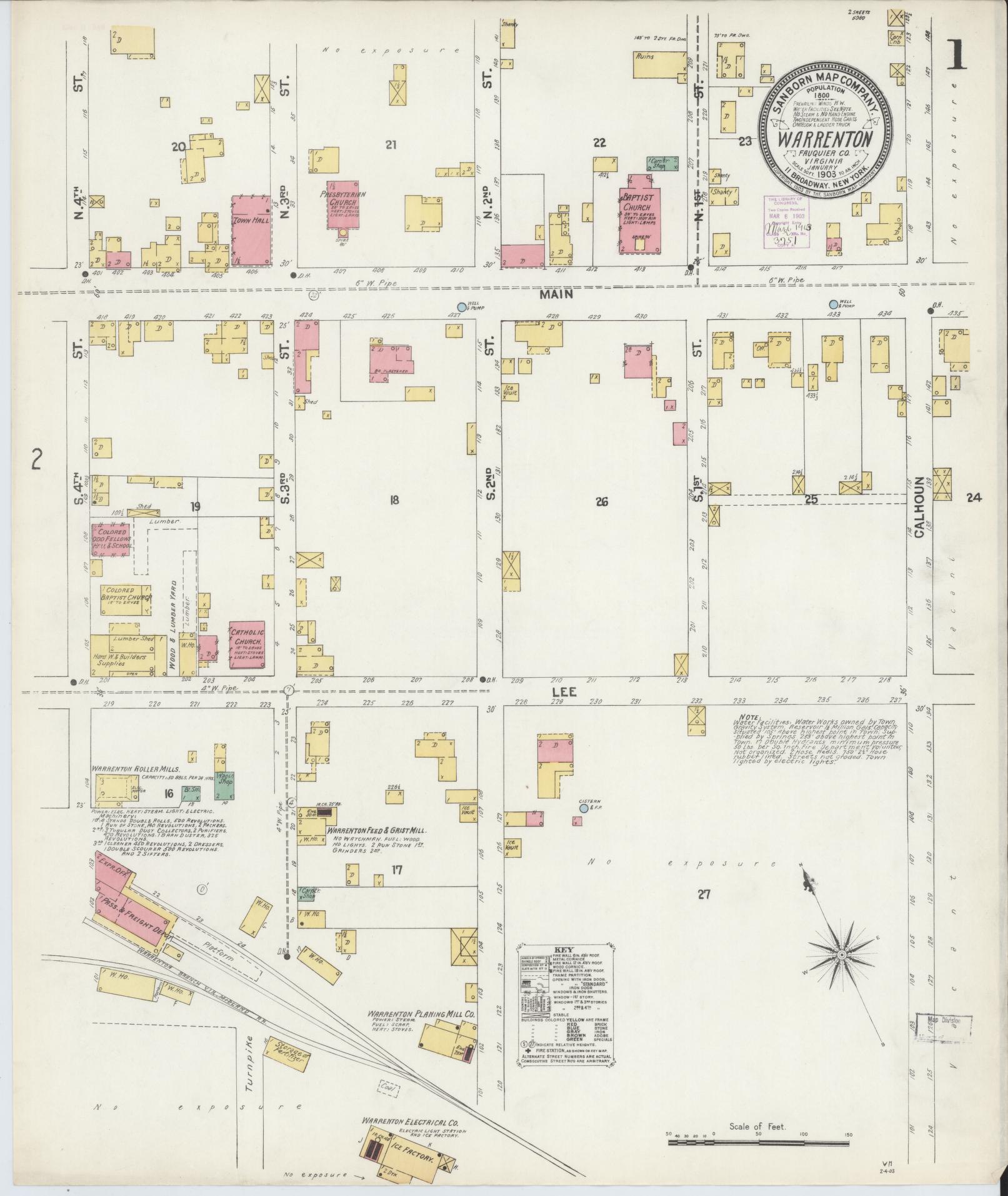 Sanborn Fire Insurance Map from Warrenton, Fauquier County, Virginia. (1903) – Historic Sanborn Fire Insurance Map Print