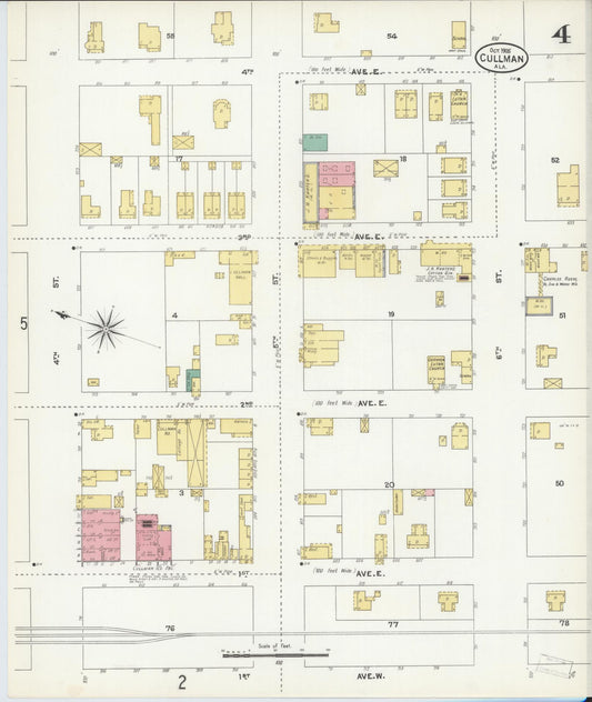 Sanborn Fire Insurance Map from Cullman, Cullman County, Alabama (1905), Sheet #0004 - Historic Sanborn Fire Insurance Map Print, vintage old map wall art, antique decor, genealogy gift, Alabama Alabama map