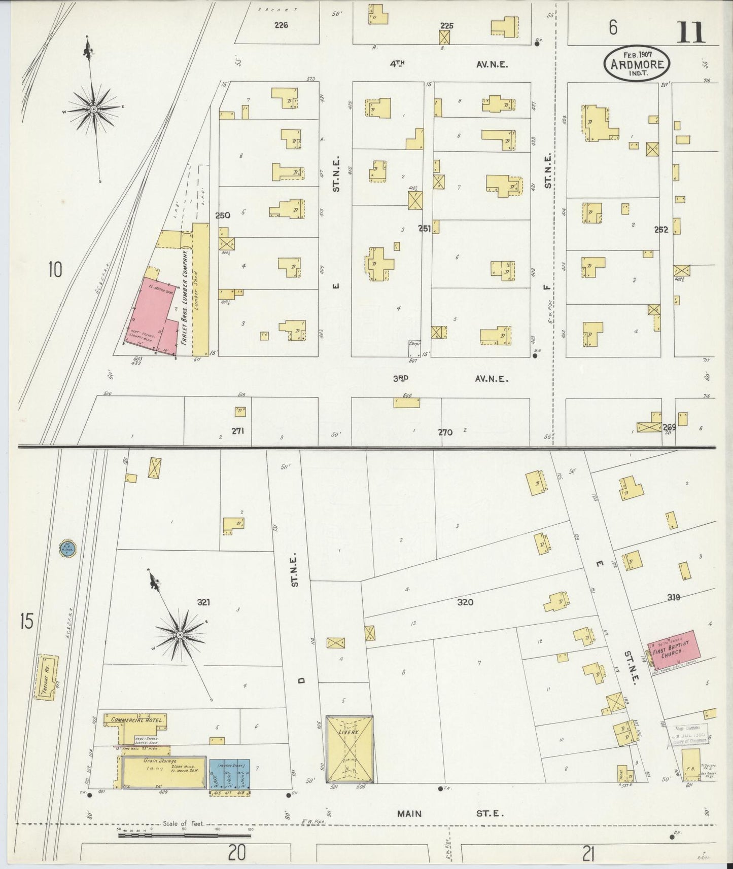 Sanborn Fire Insurance Map from Ardmore, Carter County, Oklahoma (1907), Sheet #0011 - Complete Map Set gallery image, historic Sanborn map, vintage wall art, Oklahoma Oklahoma