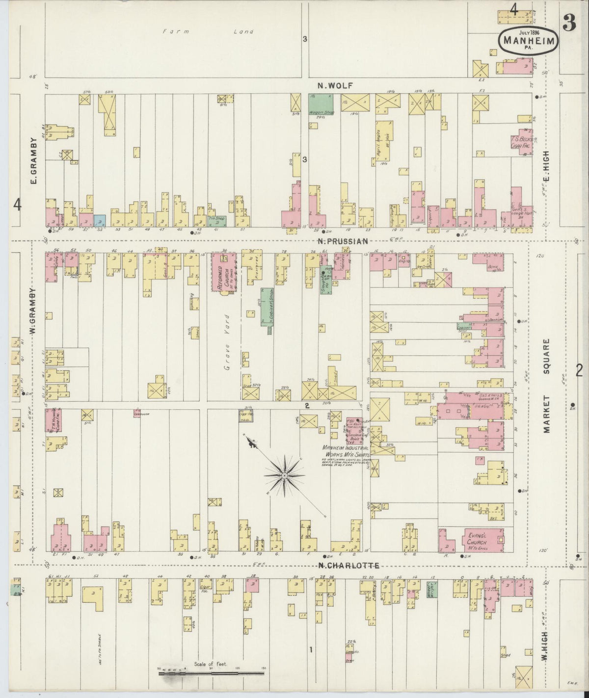 Sanborn Fire Insurance Map from Manheim, Lancaster County, Pennsylvania (1896), Sheet #0003 - Historic Sanborn Fire Insurance Map Print, vintage old map wall art, antique decor, genealogy gift, Pennsylvania Pennsylvania map