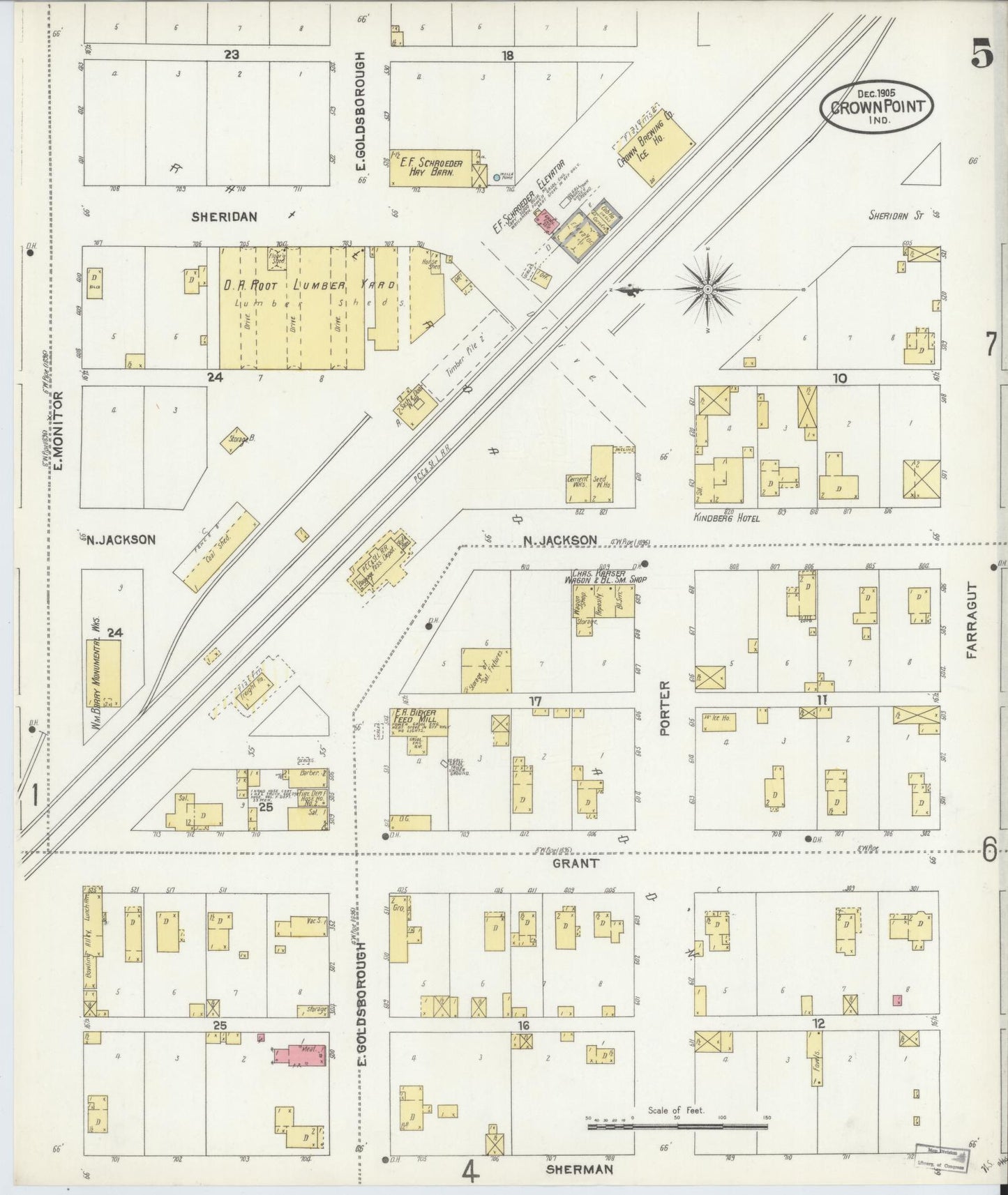 Sanborn Fire Insurance Map from Crown Point, Lake County, Indiana (1905), Sheet #0005 - Complete Map Set gallery image, historic Sanborn map, vintage wall art, Indiana Indiana
