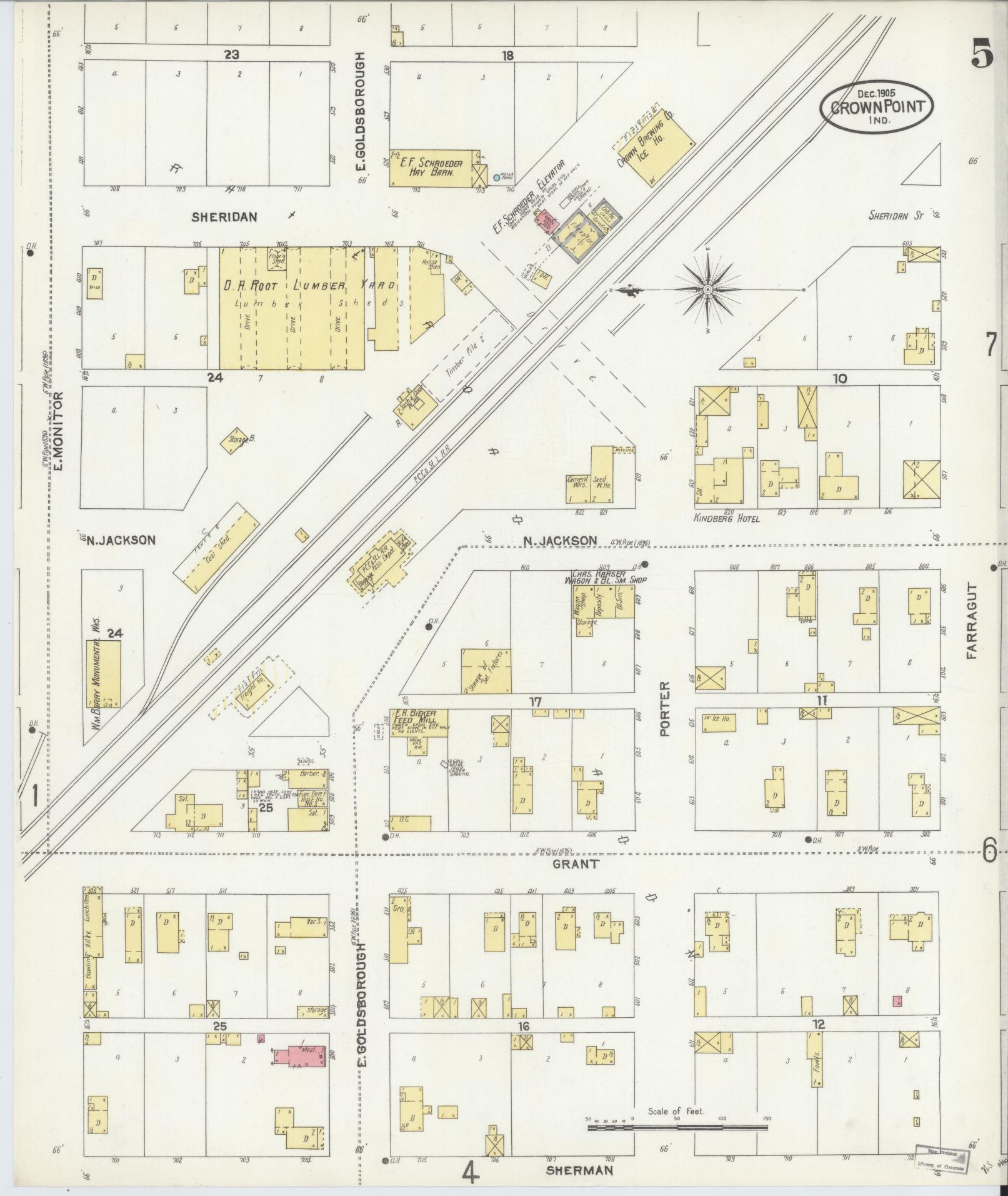 Sanborn Fire Insurance Map from Crown Point, Lake County, Indiana (1905), Sheet #0005 - Complete Map Set gallery image, historic Sanborn map, vintage wall art, Indiana Indiana