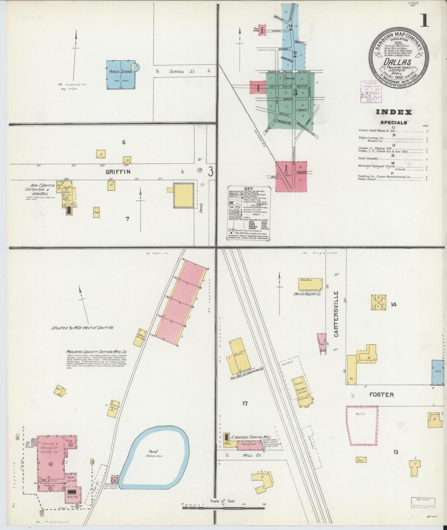 Sanborn Fire Insurance Map from Dallas, Paulding County, Georgia (1905), Sheet #0001 - Complete Map Set gallery image, historic Sanborn map, vintage wall art, Georgia Georgia