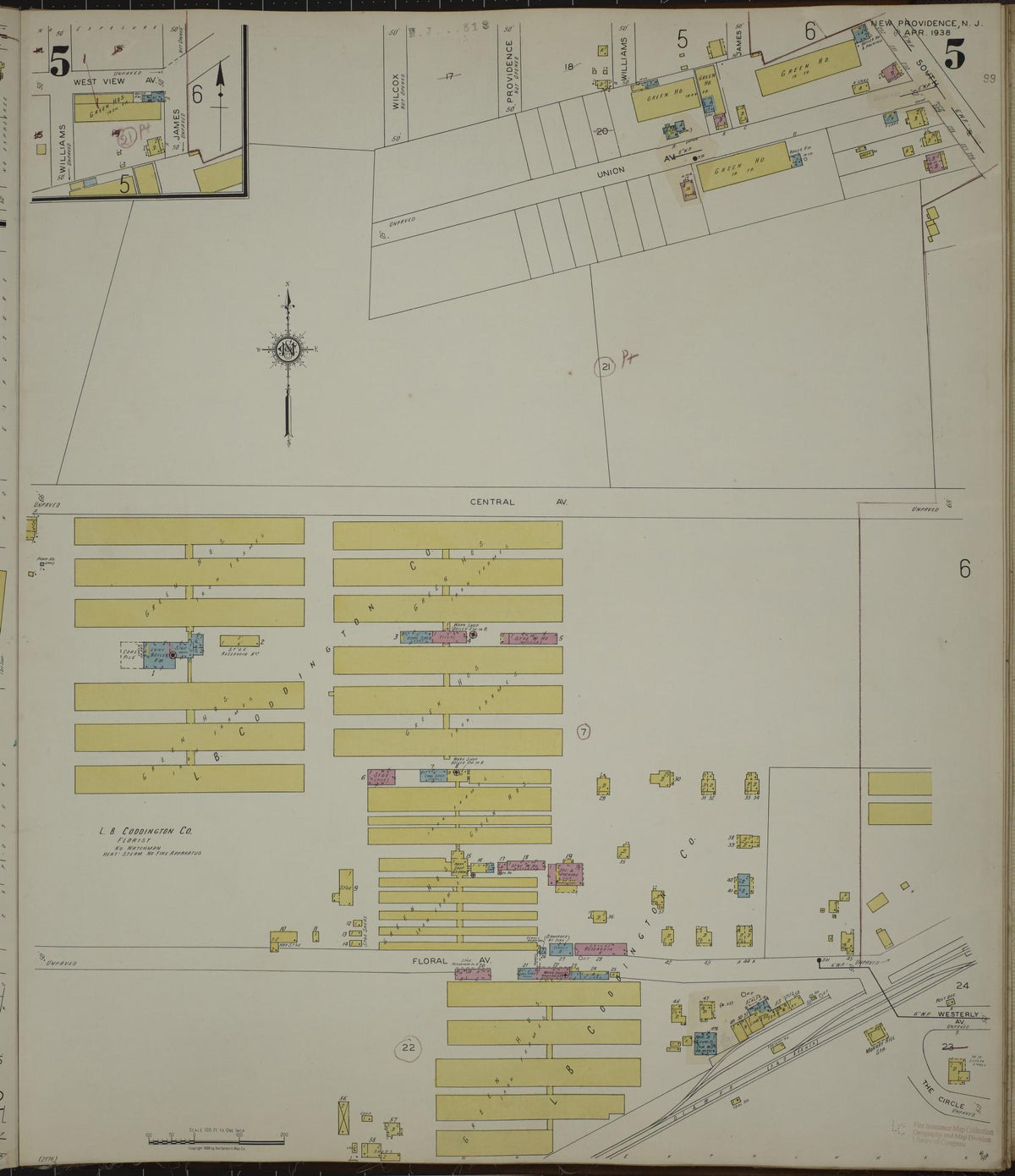 Sanborn Fire Insurance Map from New Providence, Union County, New Jersey (1944), Sheet #0005 - Historic Sanborn Fire Insurance Map Print, vintage old map wall art, antique decor, genealogy gift, New Jersey New Jersey map