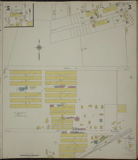 Sanborn Fire Insurance Map from New Providence, Union County, New Jersey (1944), Sheet #0005 - Historic Sanborn Fire Insurance Map Print, vintage old map wall art, antique decor, genealogy gift, New Jersey New Jersey map