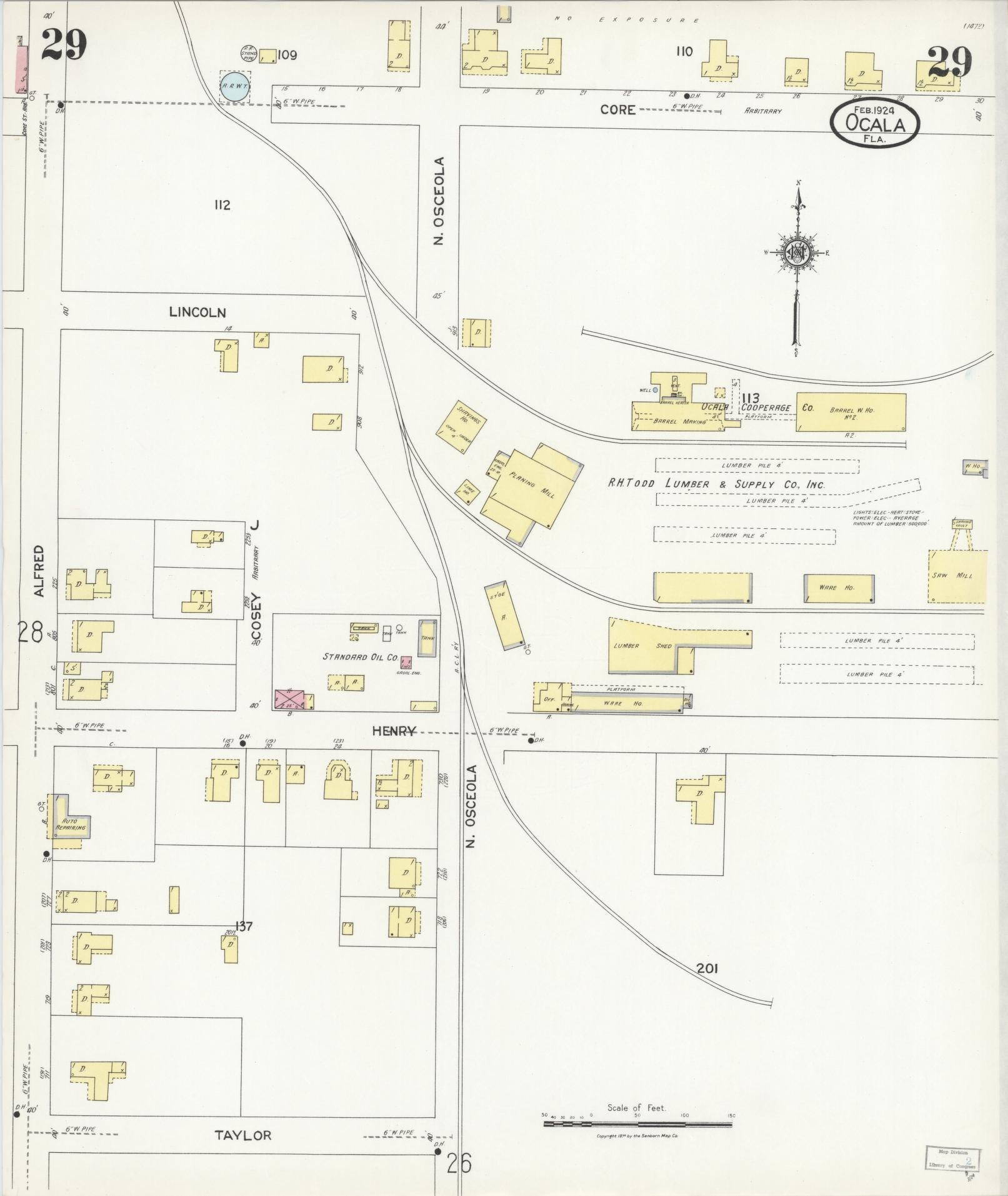 Sanborn Fire Insurance Map from Ocala, Marion County, Florida (1924), Sheet #0029 - Historic Sanborn Fire Insurance Map Print, vintage old map wall art, antique decor, genealogy gift, Florida Florida map