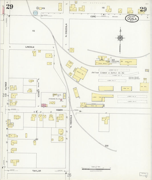 Sanborn Fire Insurance Map from Ocala, Marion County, Florida (1924), Sheet #0029 - Historic Sanborn Fire Insurance Map Print, vintage old map wall art, antique decor, genealogy gift, Florida Florida map
