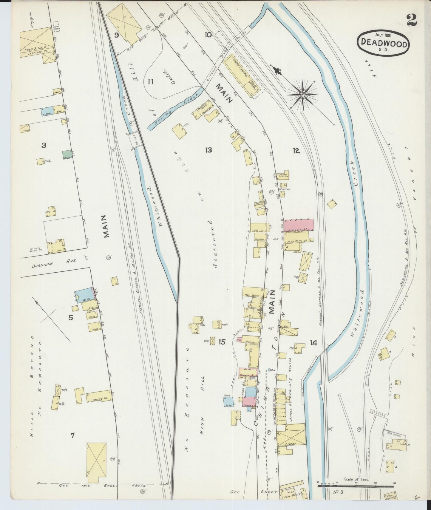 Sanborn Fire Insurance Map from Deadwood, Lawrence County, South Dakota (1891), Sheet #0002 - Historic Sanborn Fire Insurance Map Print, vintage old map wall art, antique decor, genealogy gift, South Dakota South Dakota map