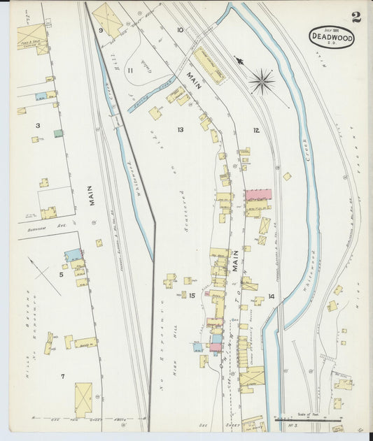 Sanborn Fire Insurance Map from Deadwood, Lawrence County, South Dakota (1891), Sheet #0002 - Historic Sanborn Fire Insurance Map Print, vintage old map wall art, antique decor, genealogy gift, South Dakota South Dakota map